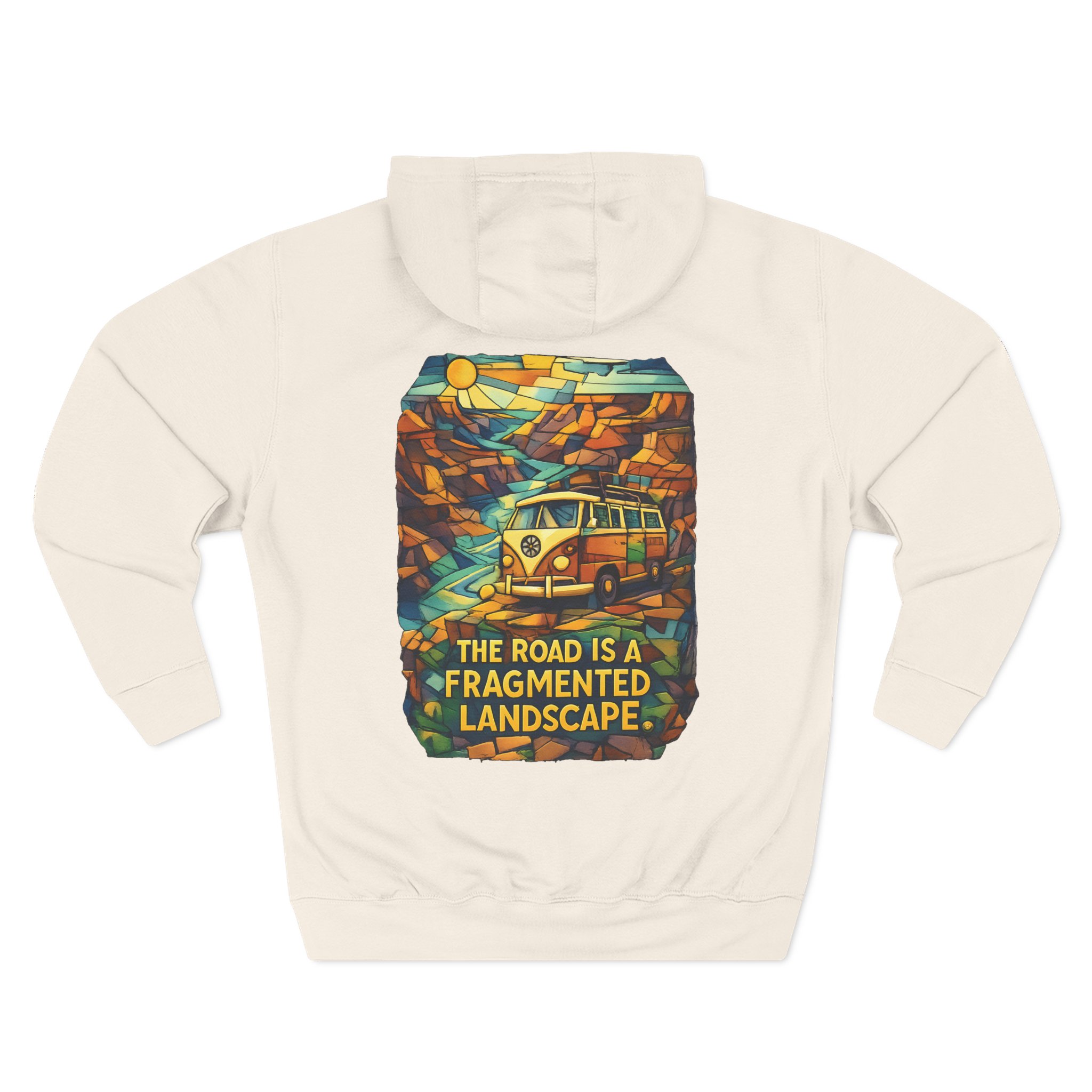 Three-Panel Fleece Hoodie - "The Road Is A Fragmented Landscape" Design Cubic-Line