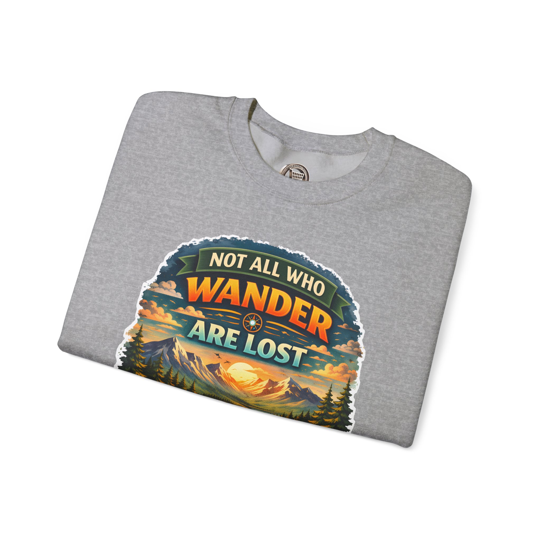 Unisex Heavy Blend™ Crewneck Sweatshirt — "Not All Who Wander Are Lost" Design Scenic-Line