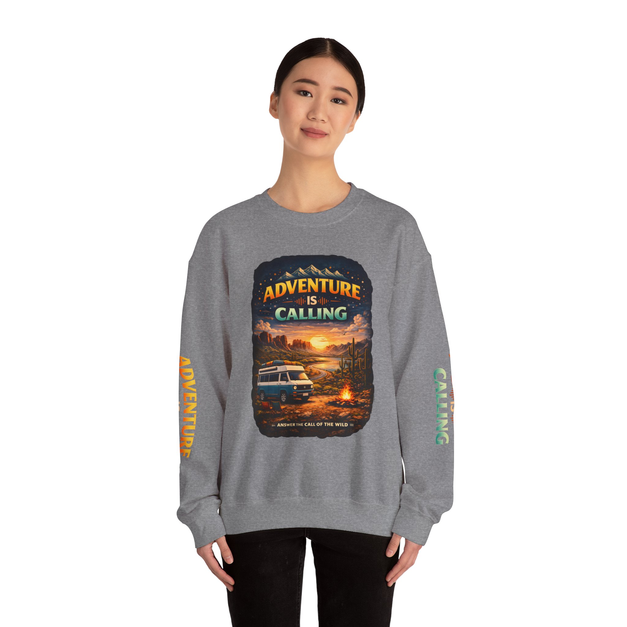 Unisex Heavy Blend™ Crewneck Sweatshirt — "Adventure Is Calling" Design Scenic-Line
