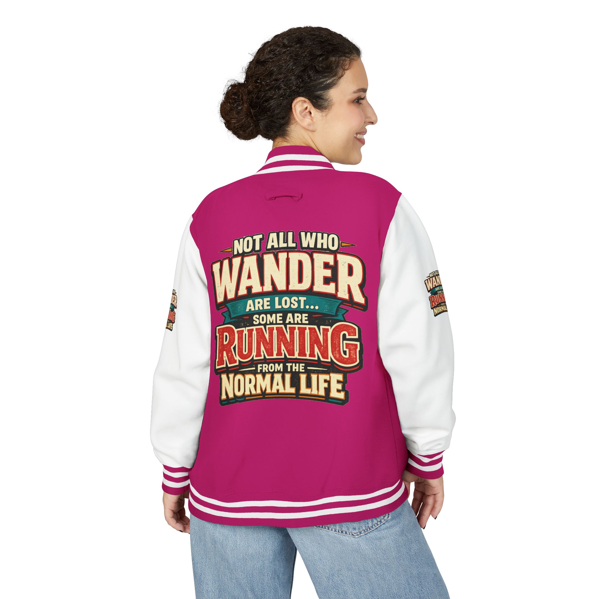 Unisex Heavyweight Letterman Jacket — "Not All Who Wander Are Lost" Design F**K-Line