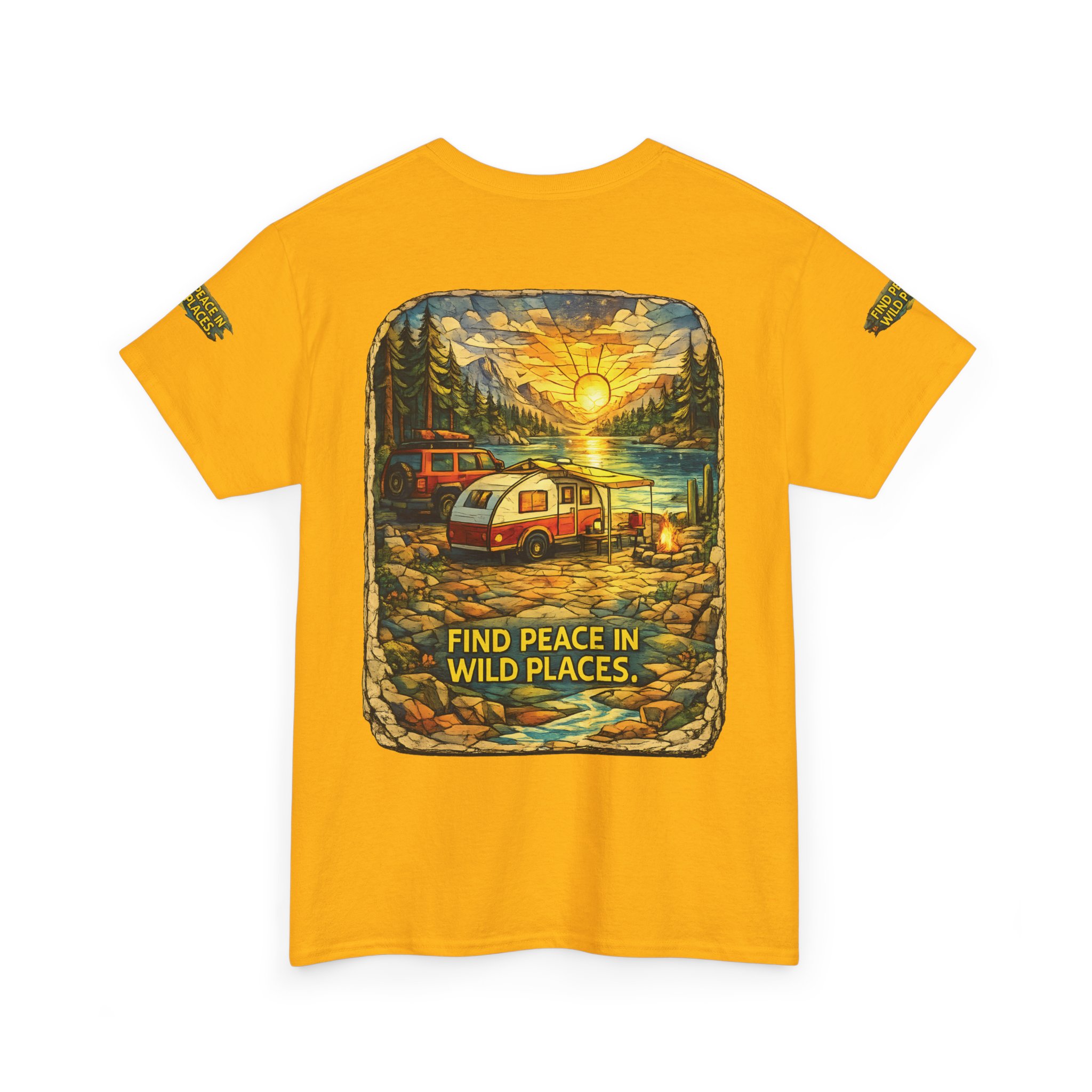 Unisex Heavy Cotton Tee — "Find Peace In Wild Places" Design Cubic-Line