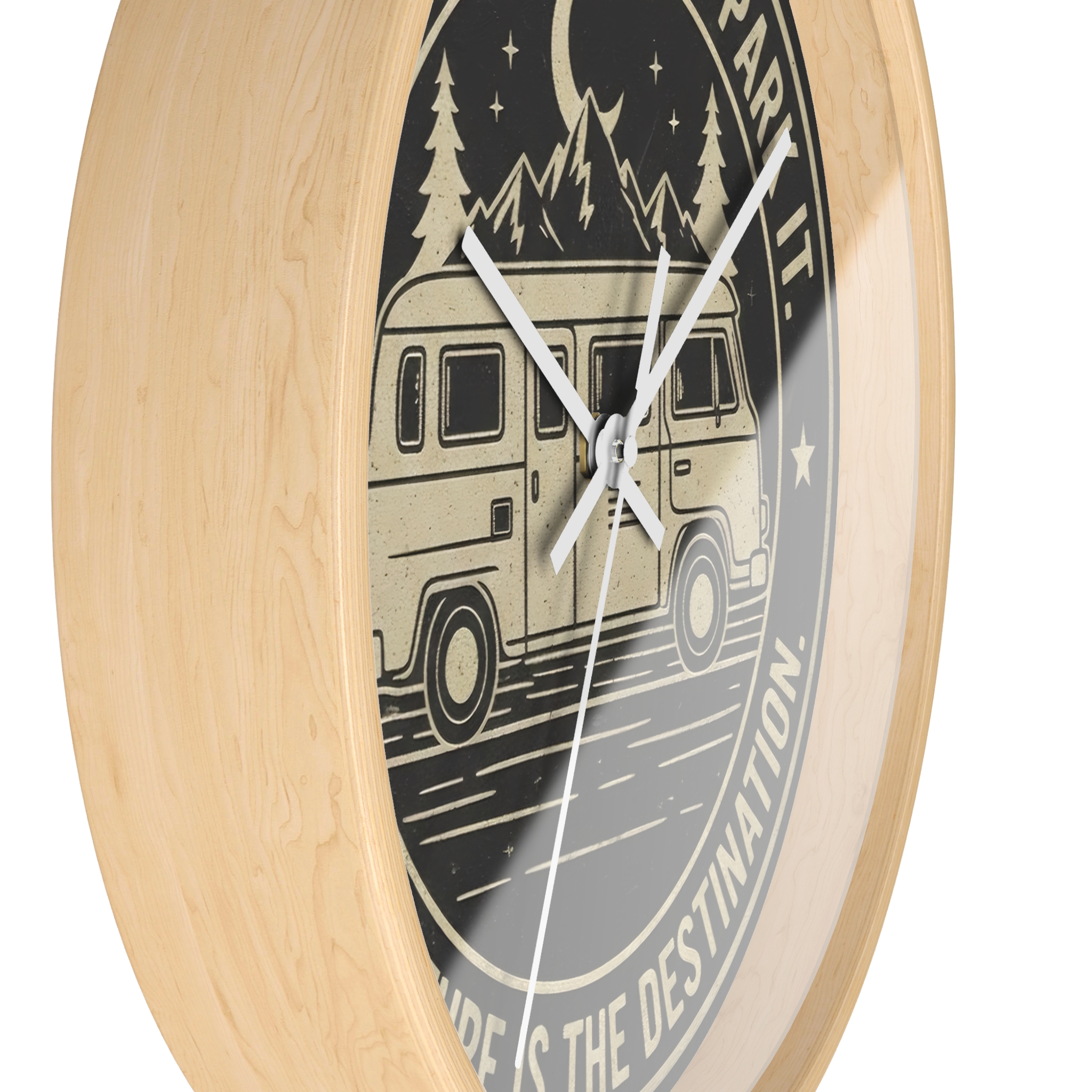 Wall Clock — "Home Is Where You Park It-Adventure is the destination" Camper Van Mountain Travel Timepiece