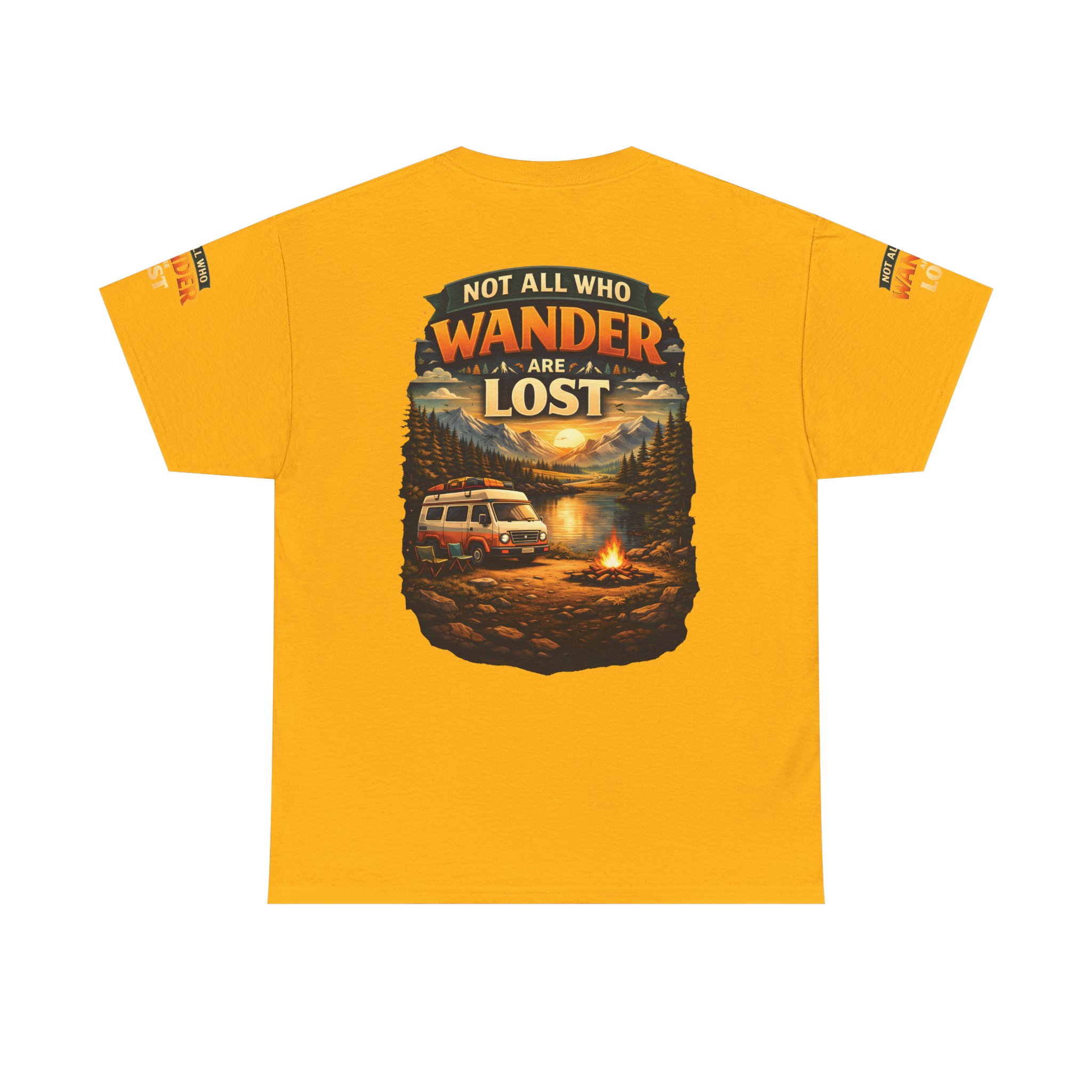 Unisex Heavy Cotton Tee — "Not All Who Wander Are Lost" Design Scenic-Line