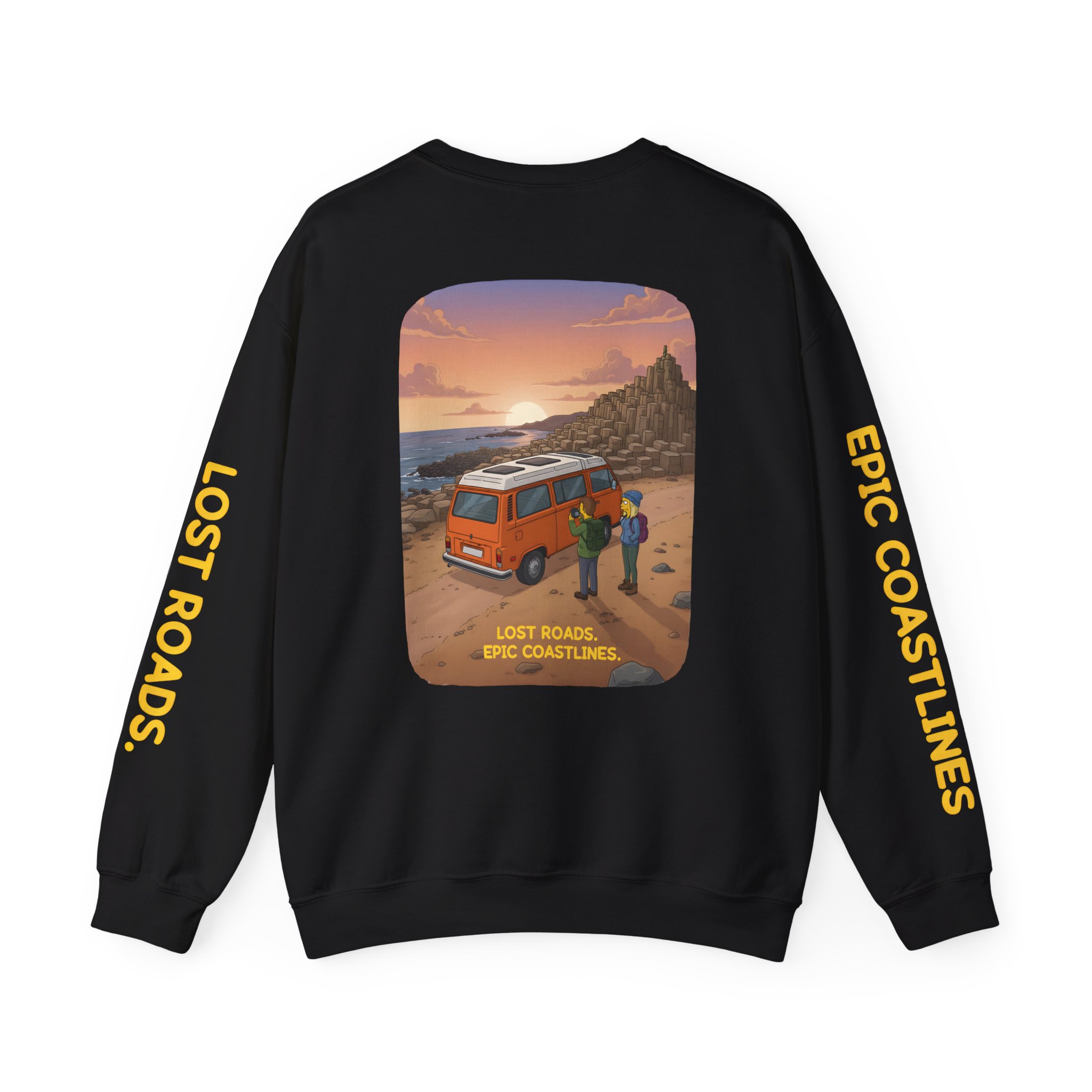 Unisex Heavy Blend™ Crewneck Sweatshirt — "Lost Roads Epic Coastlines" Design Sitcom-Line