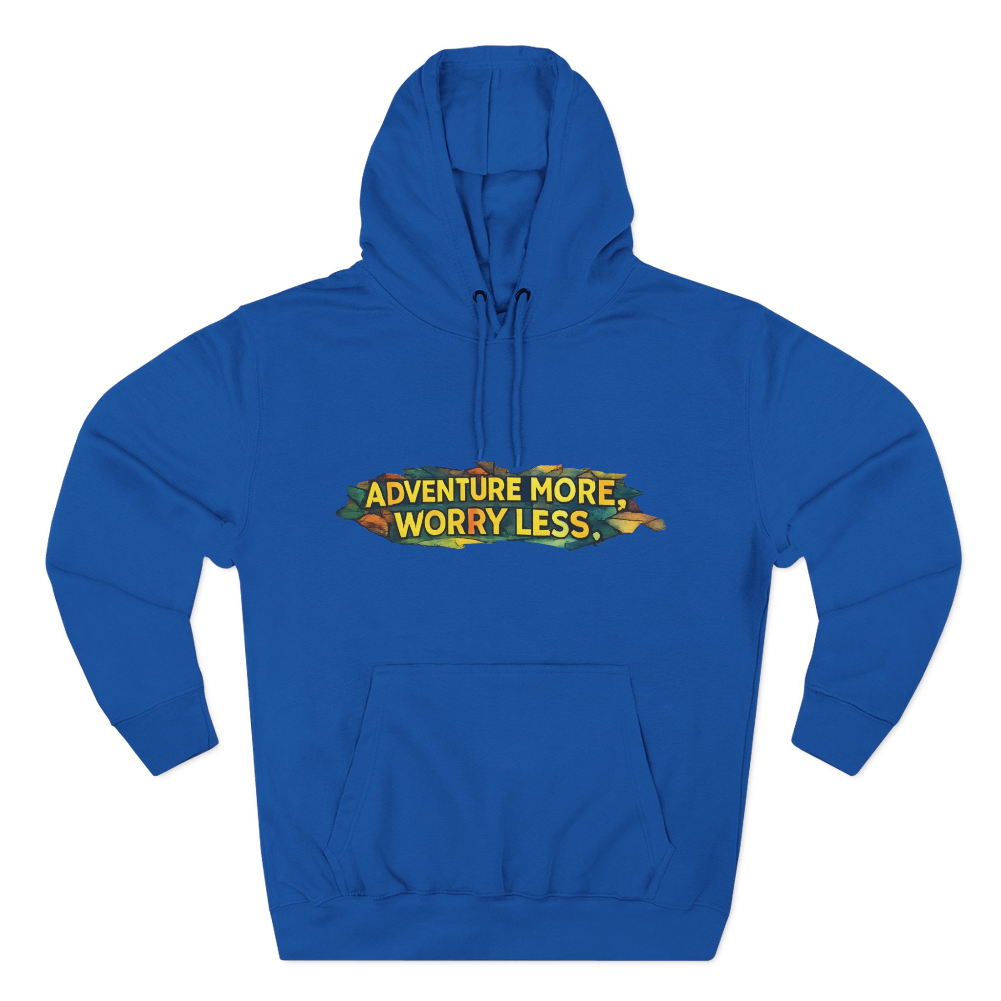 Three-Panel Fleece Hoodie - "Adventure More Worry Less" Design Cubic-Line