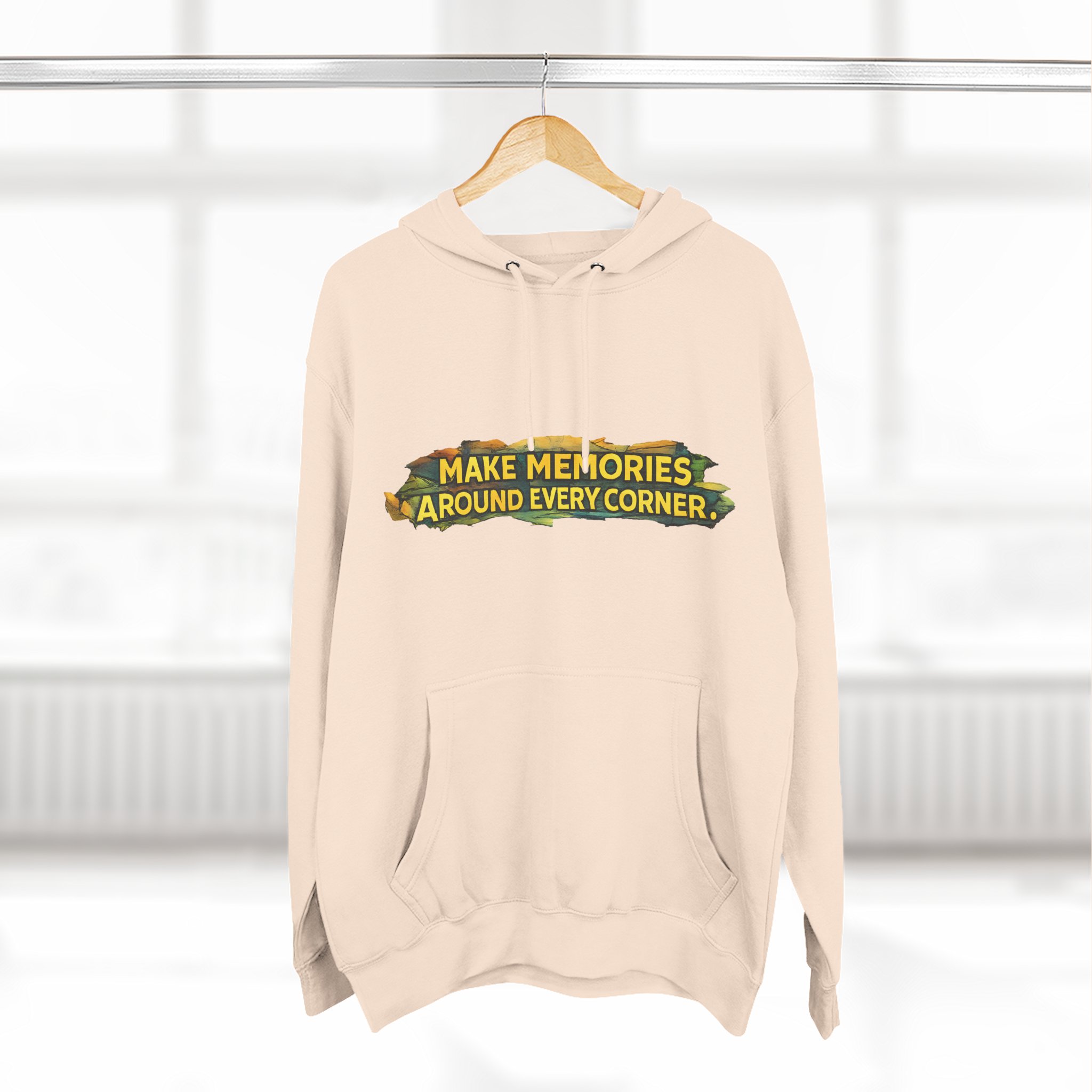 Three-Panel Fleece Hoodie - "Make Memories Around Every Corner" Design Cubic-Line