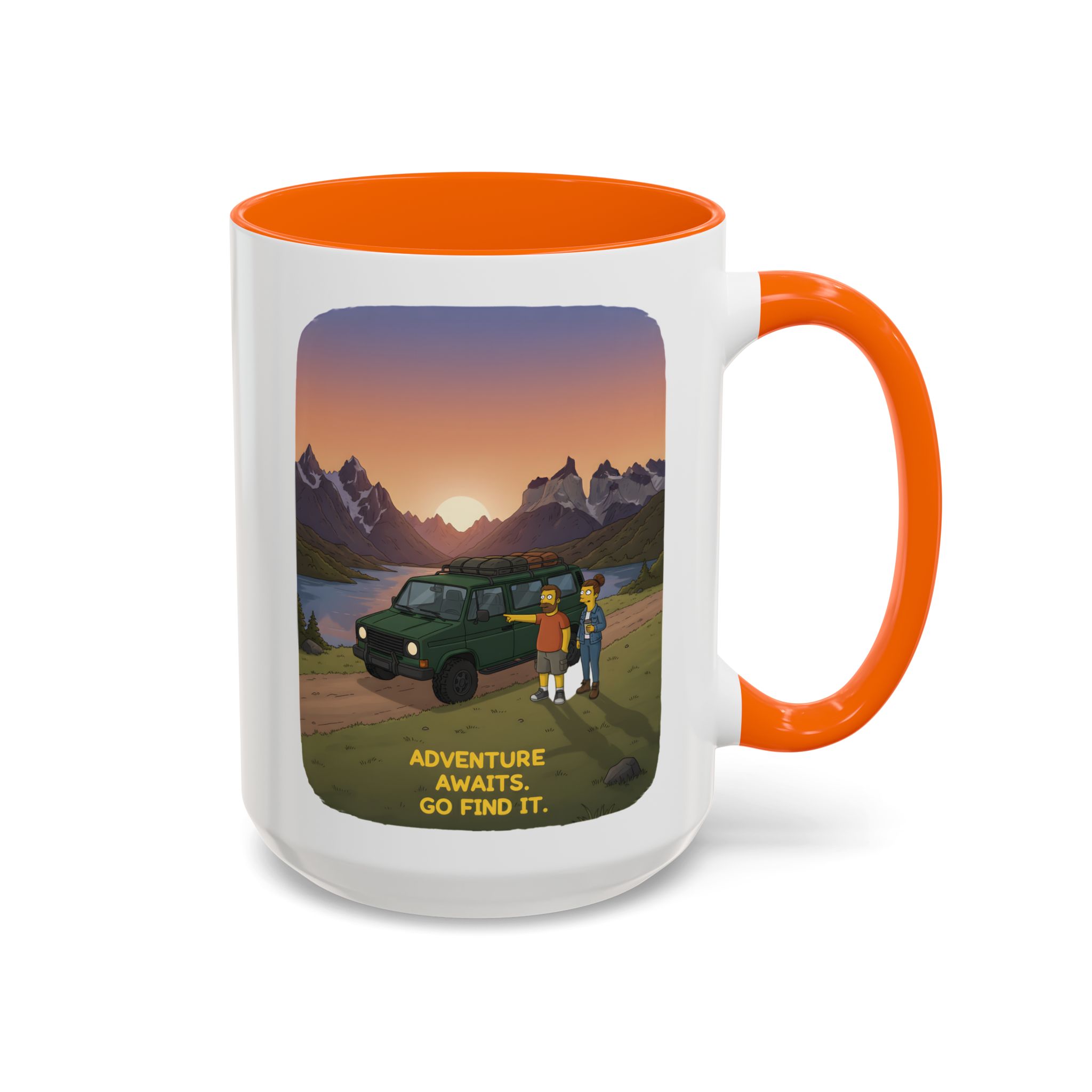 Accent Coffee Mug (11, 15oz) — "Adventure Awaits-Go Find It" Design Sitcom-Line