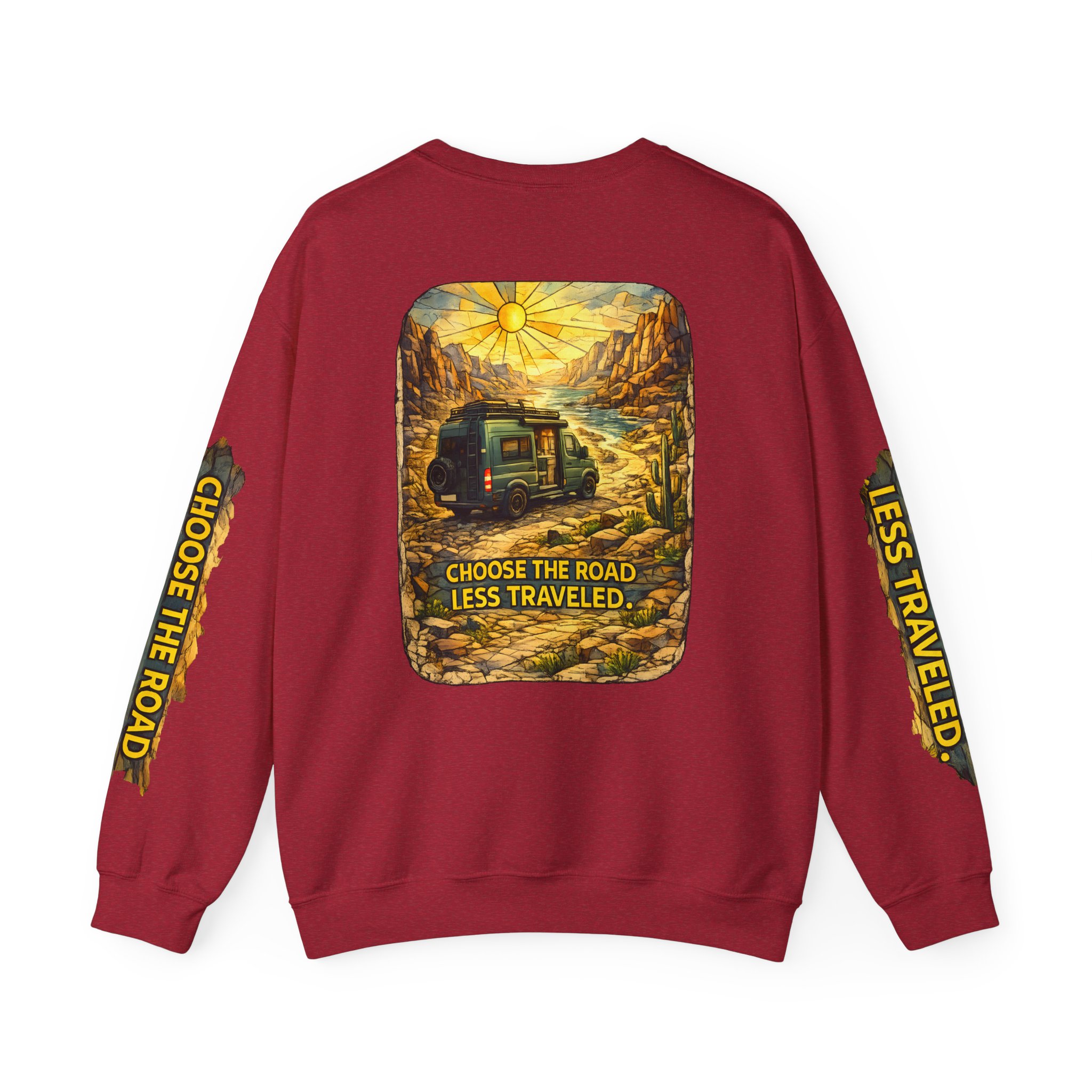 Unisex Heavy Blend™ Crewneck Sweatshirt — "Choose The Road Less Traveled" Design Cubic-Line