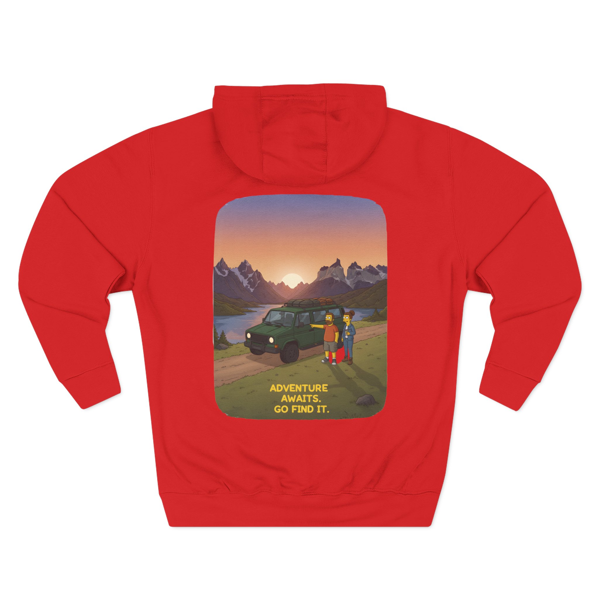 Three-Panel Fleece Hoodie - "Adventure Awaits-Go Find It" Design Sitcom-Line