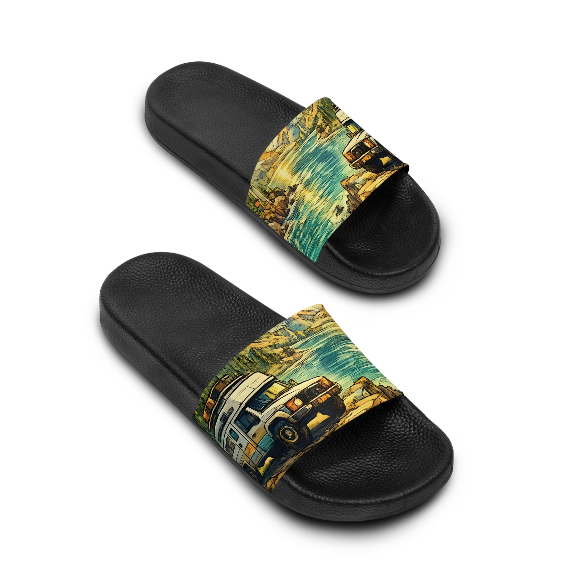 Women's Slide Sandals - Vintage Camper Slides (Cubic-Line)