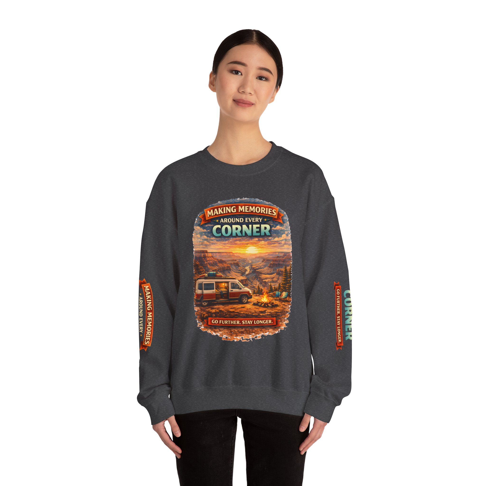 Unisex Heavy Blend™ Crewneck Sweatshirt — "Making Memories Around Every Corner" Design Scenic-Line