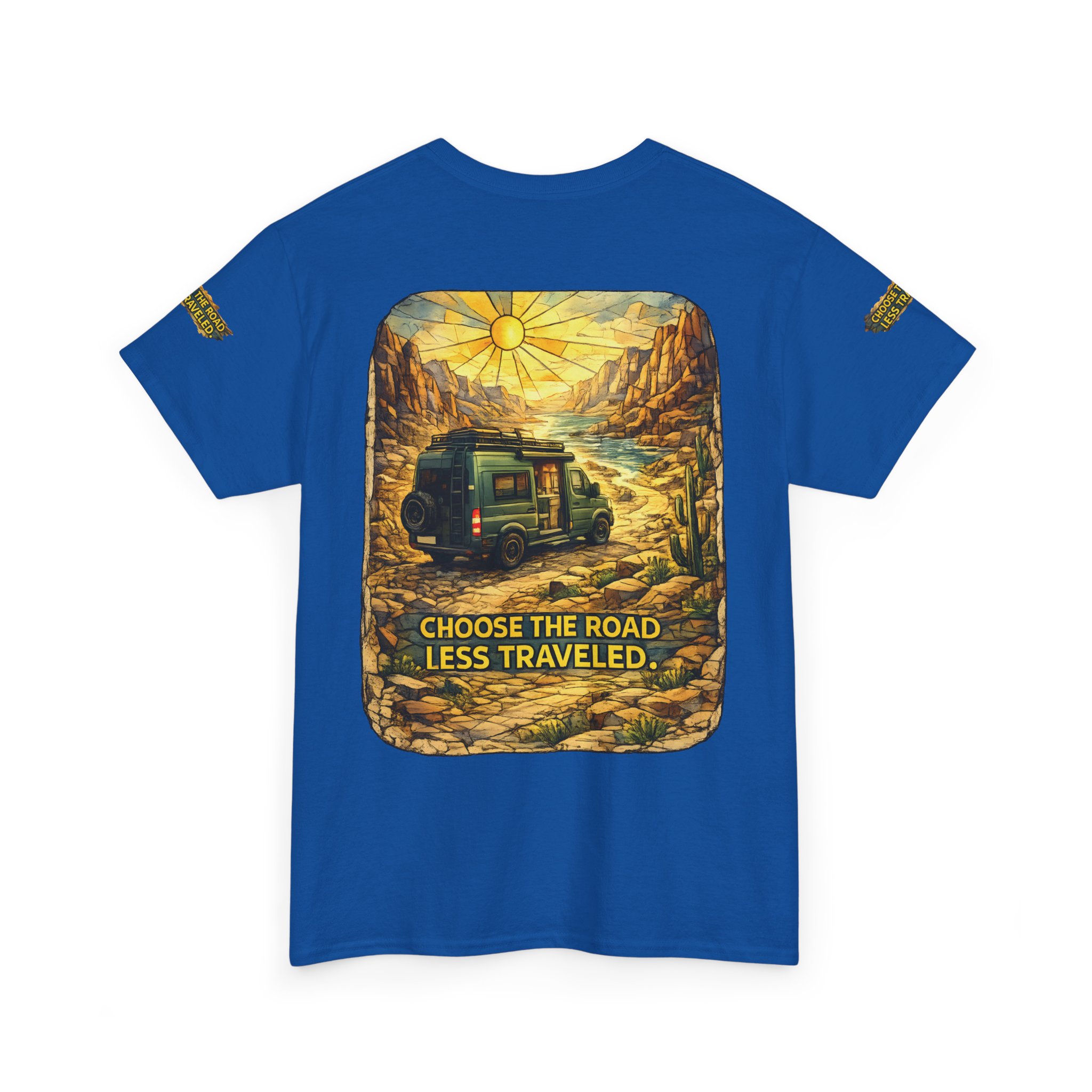 Unisex Heavy Cotton Tee — "Choose The Road Less Traveled" Design Cubic-Line