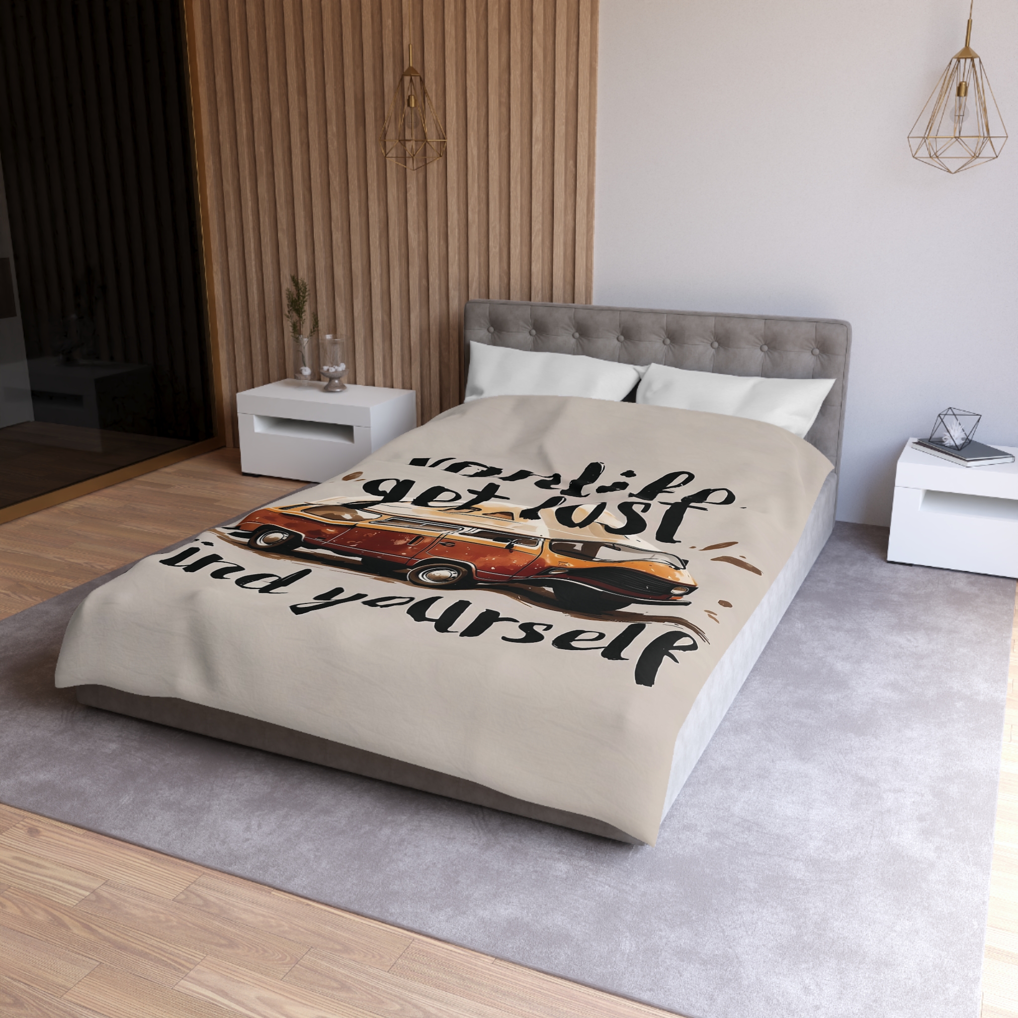 Duvet Cover – “Vanlife Get Lost Find Yourself” Retro Camper Bedding