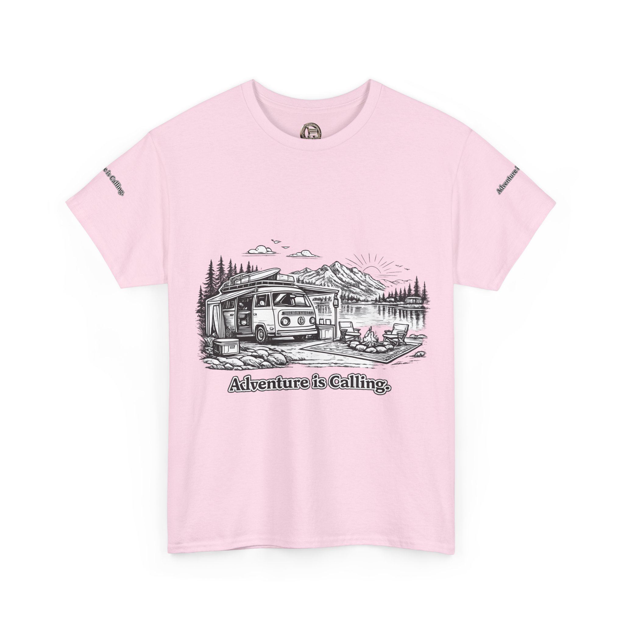 Unisex Heavy Cotton Tee — "Adventure Is Calling" Design Minimal-Line