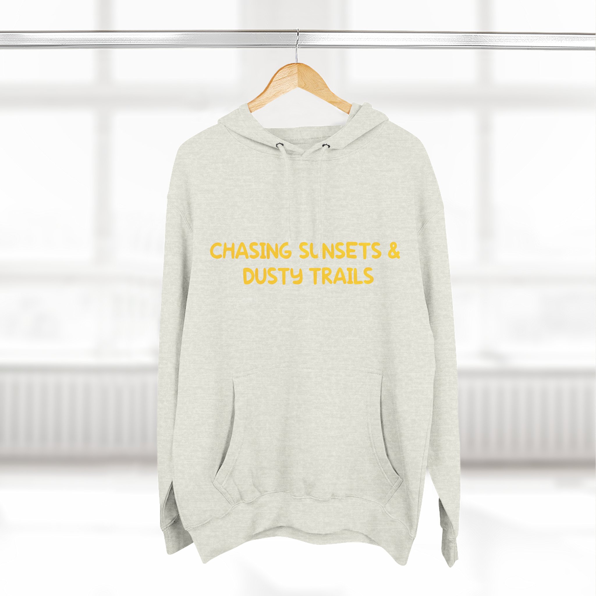 Three-Panel Fleece Hoodie - "Chasing Sunsets And Dusty Trails" Design Sitcom-Line