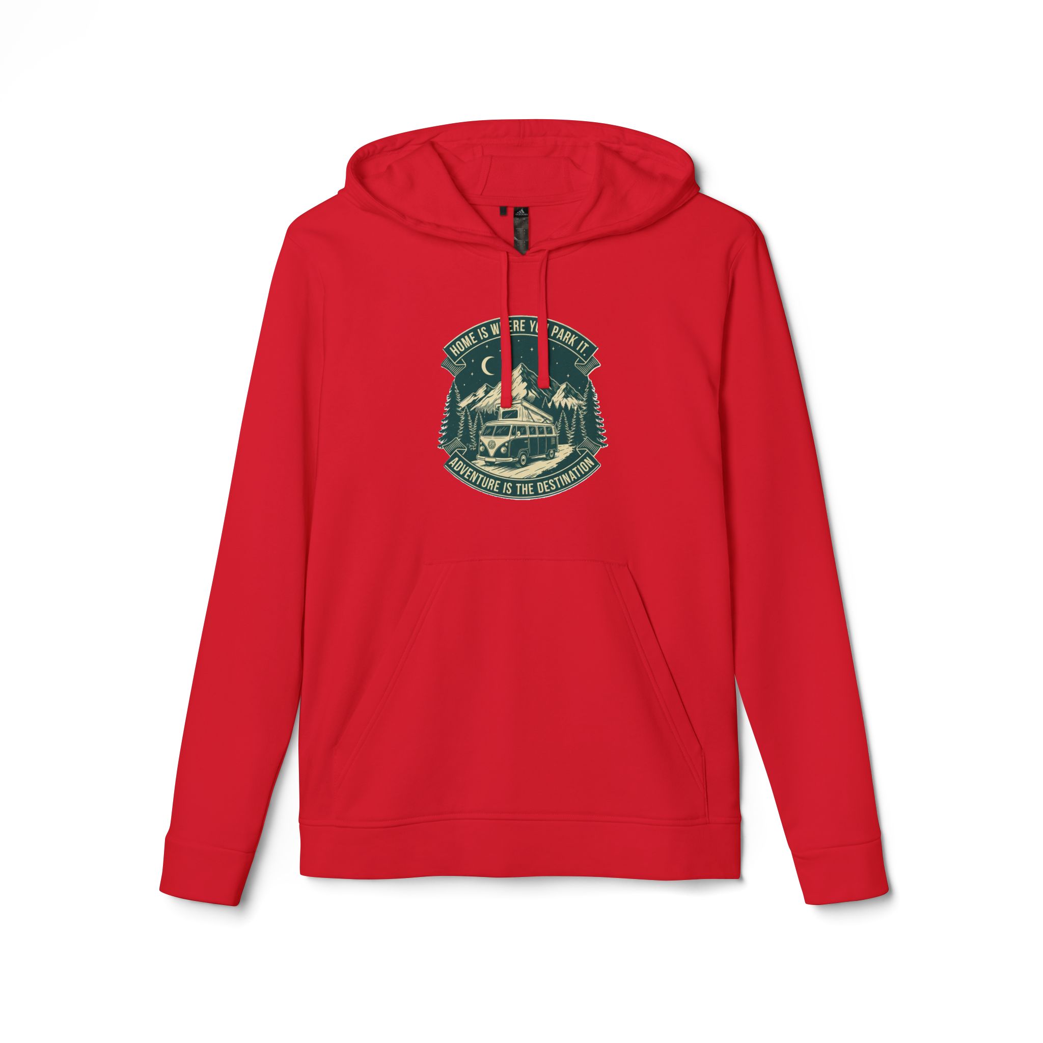 Hoodie(Adidas) — "Home Is Where You Park It-Adventure is the destination" Outdoor Travel Pullover (Front + Back Printed)