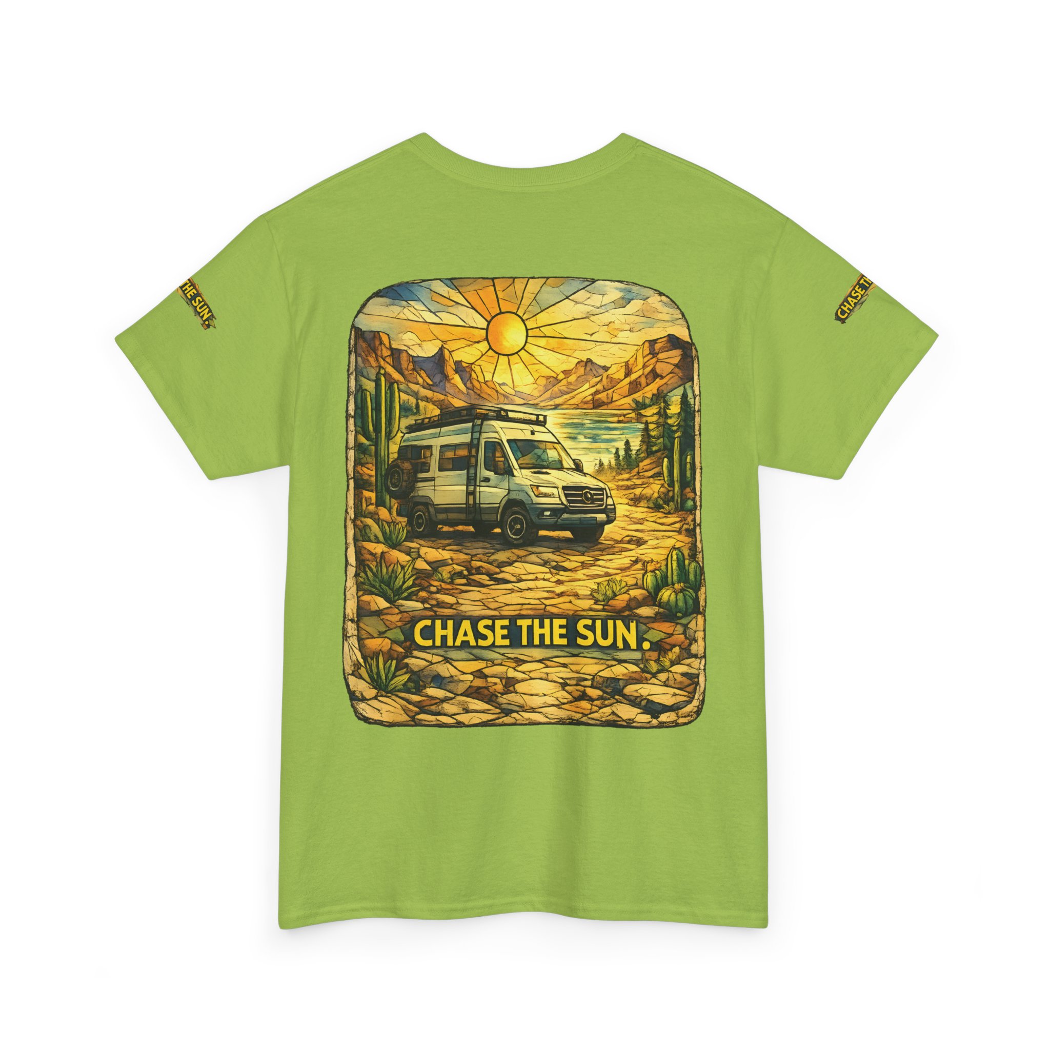 Unisex Heavy Cotton Tee — "Chase The Sun" Design Cubic-Line