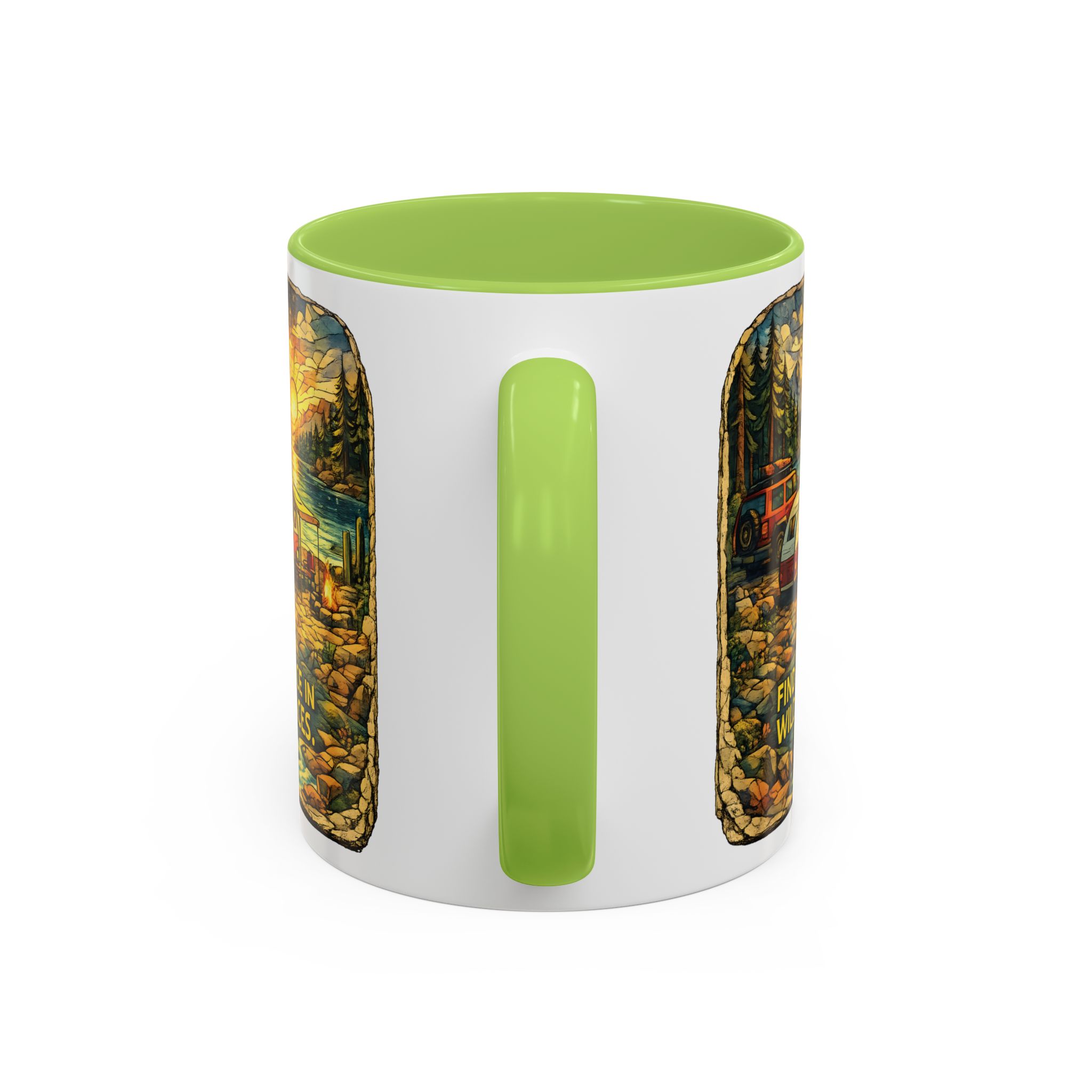 Accent Coffee Mug (11, 15oz) — "Find Peace In Wild Places" Design Cubic-Line