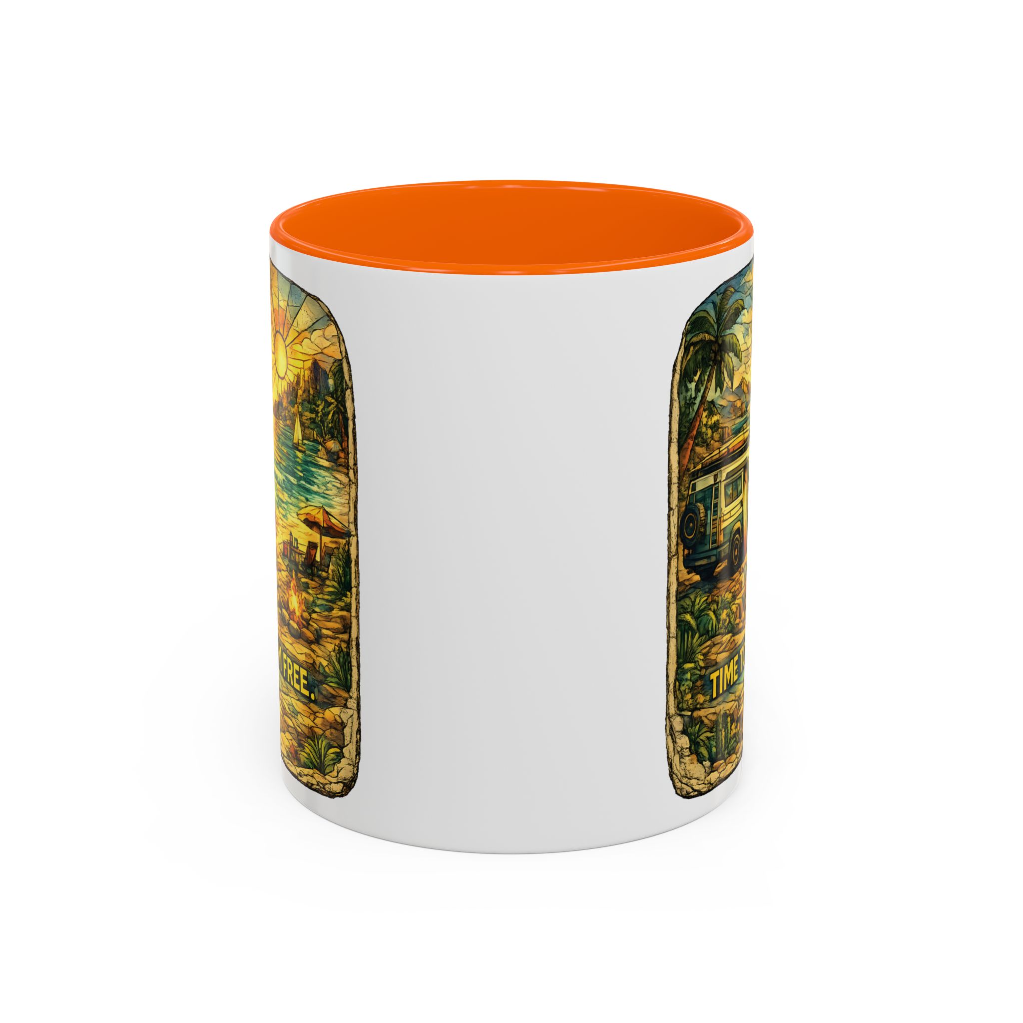 Accent Coffee Mug (11, 15oz) — "Time To Roam Free" Design Cubic-Line