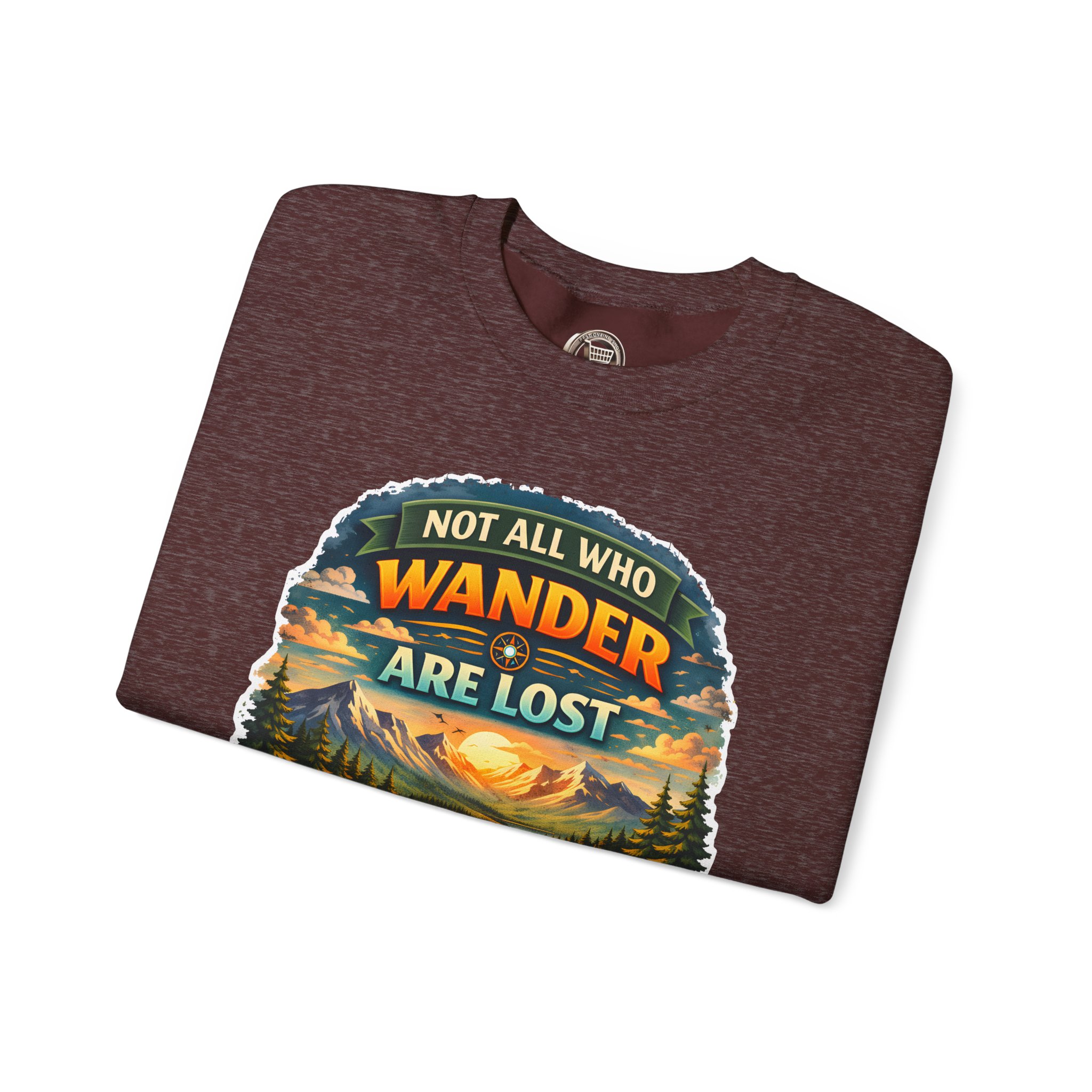 Unisex Heavy Blend™ Crewneck Sweatshirt — "Not All Who Wander Are Lost" Design Scenic-Line