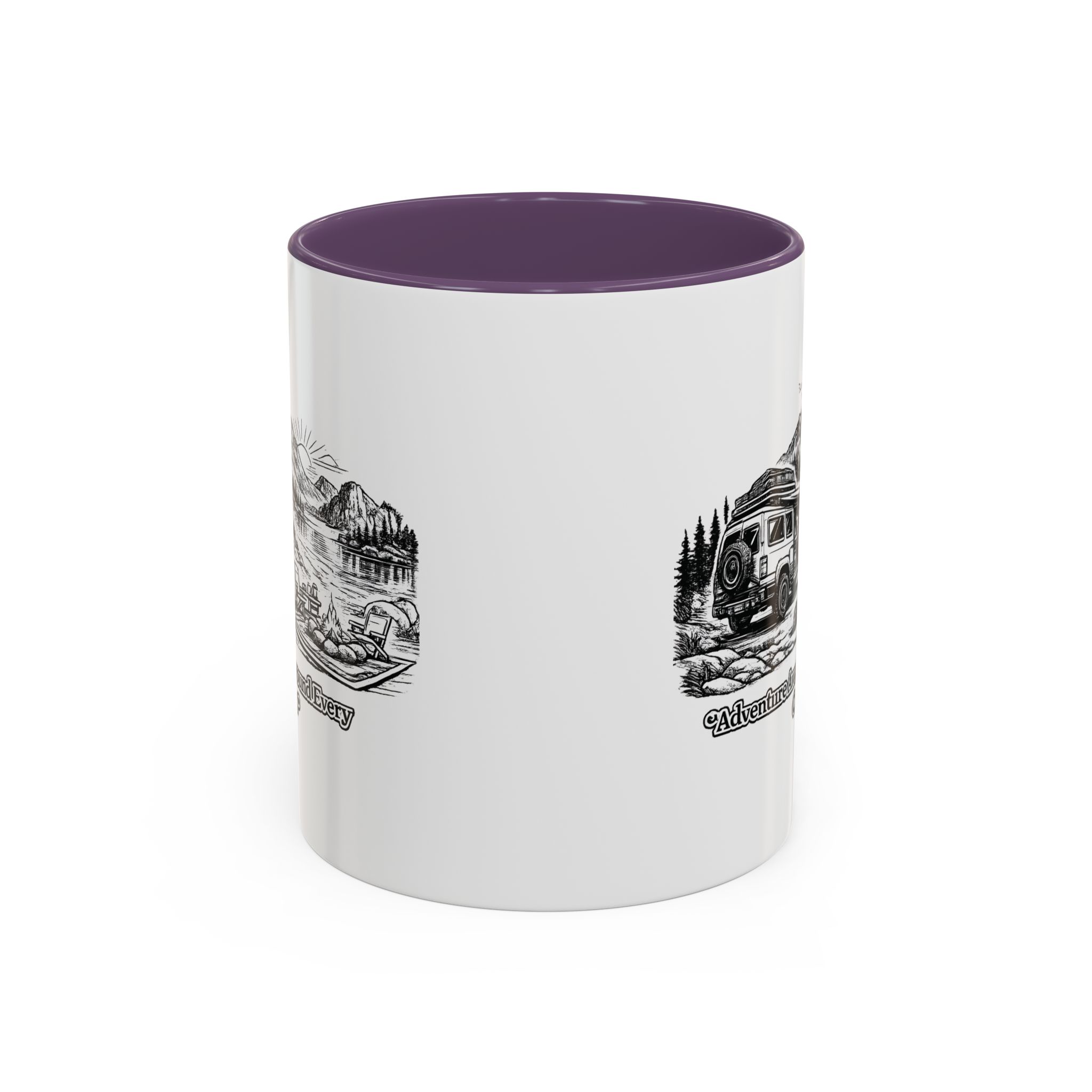Accent Coffee Mug (11, 15oz) — "Adventure Awaits Around Every Corner" Design Minimal-Line