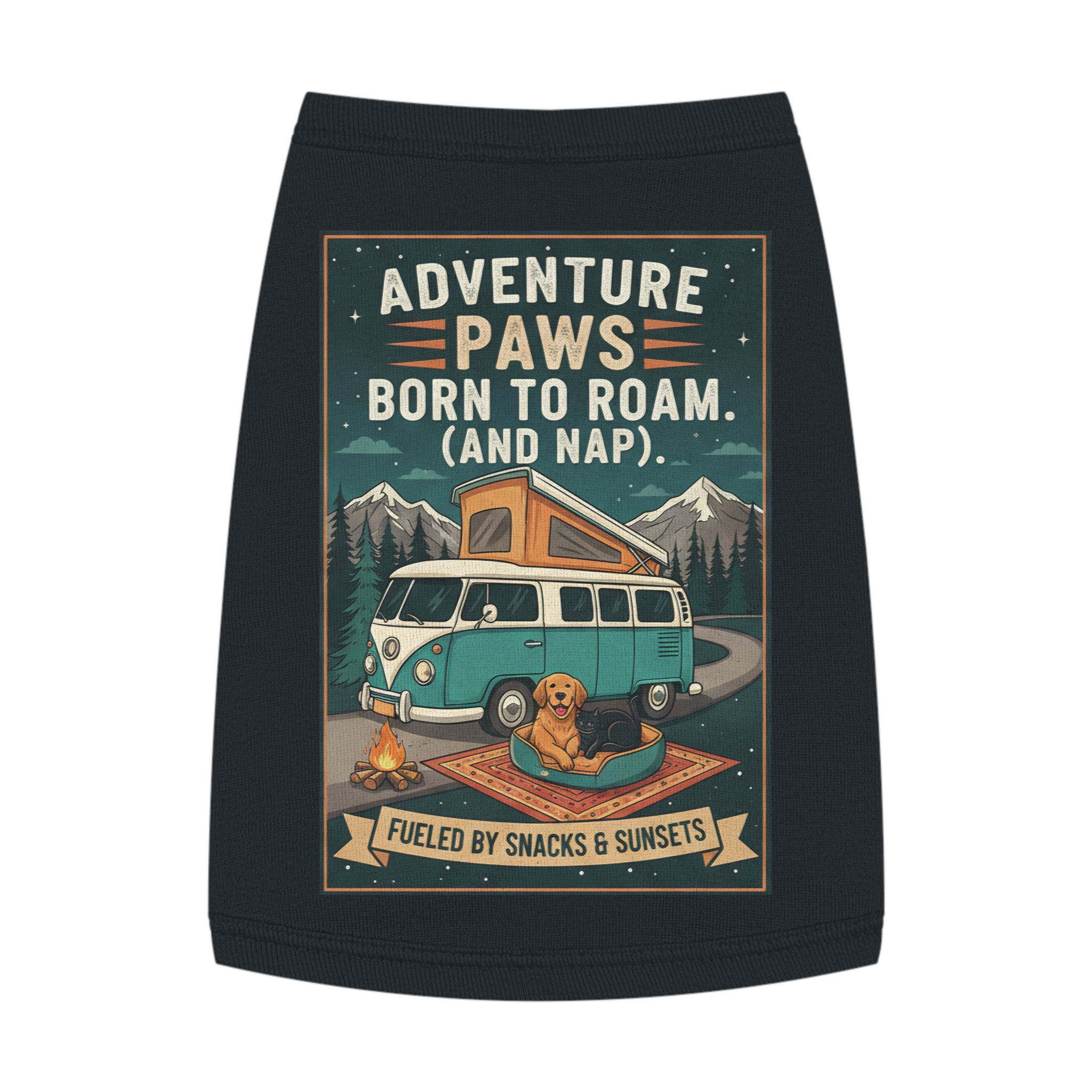 Pet Tank Top — "Adventure Paws Born to Roam (And Nap)" Camping Dog Shirt