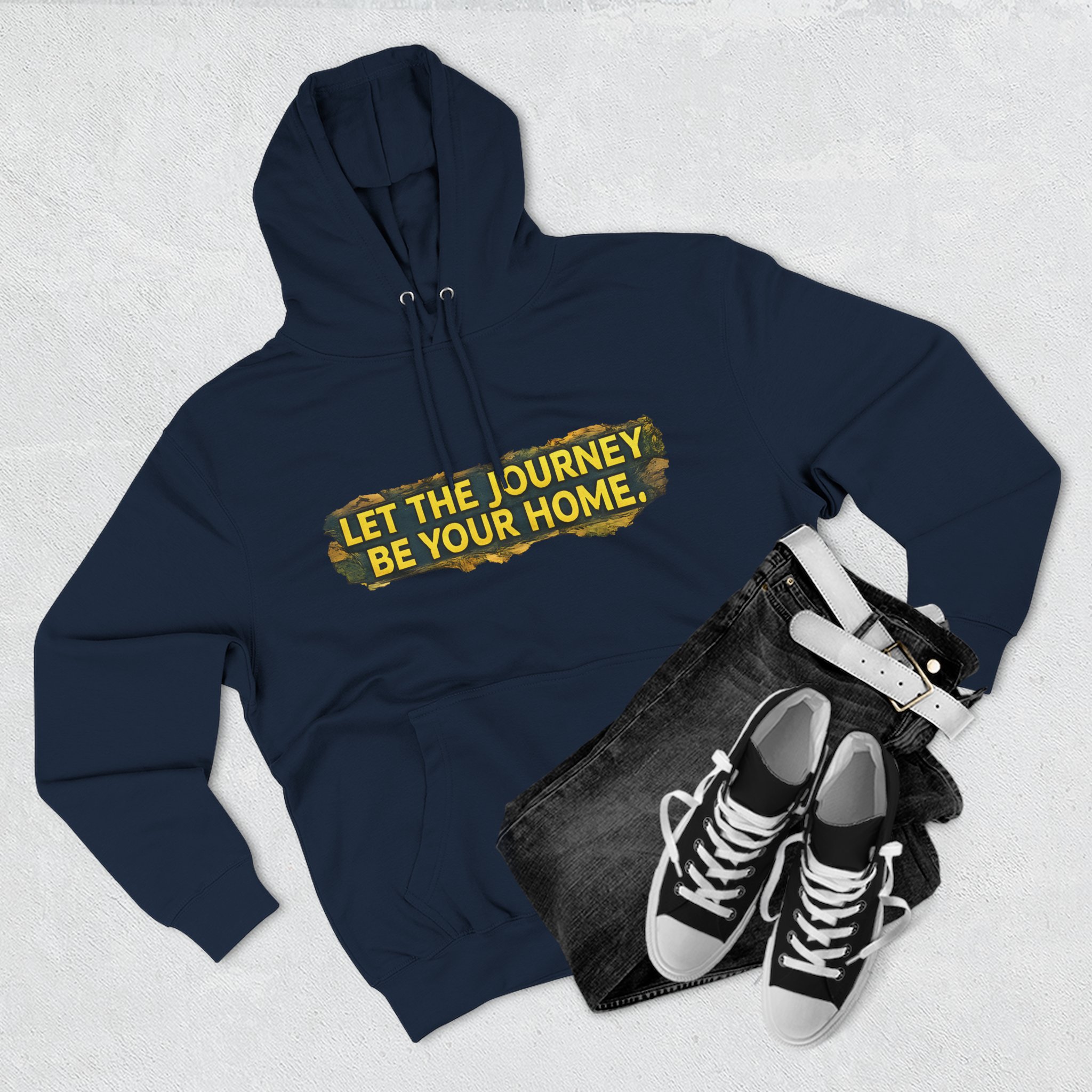 Three-Panel Fleece Hoodie - "Let The Journey Be Your Home" Design Cubic-Line