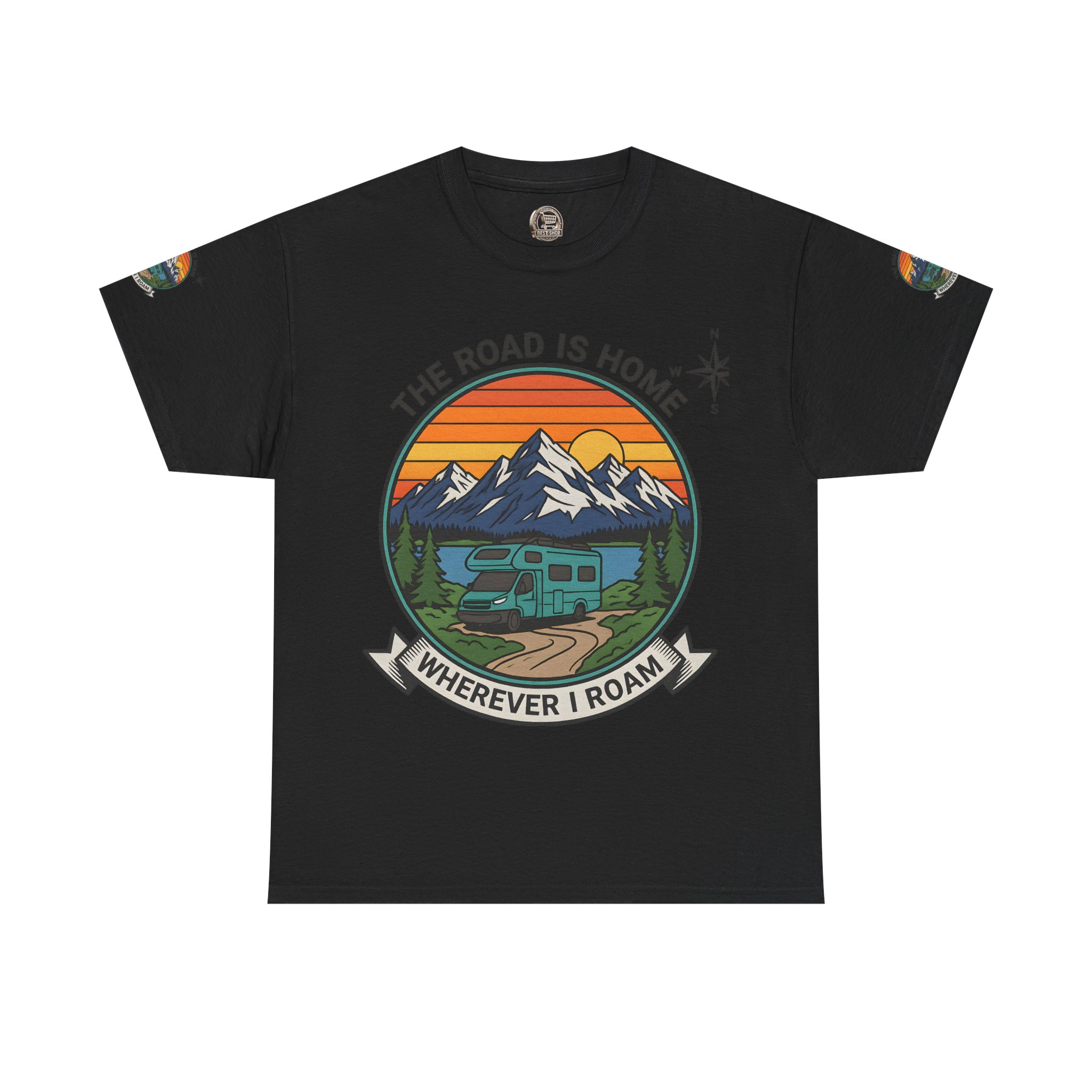 Unisex Heavy Cotton Tee  — 'The Road Is Home, Wherever I Roam' Retro Camper Tee