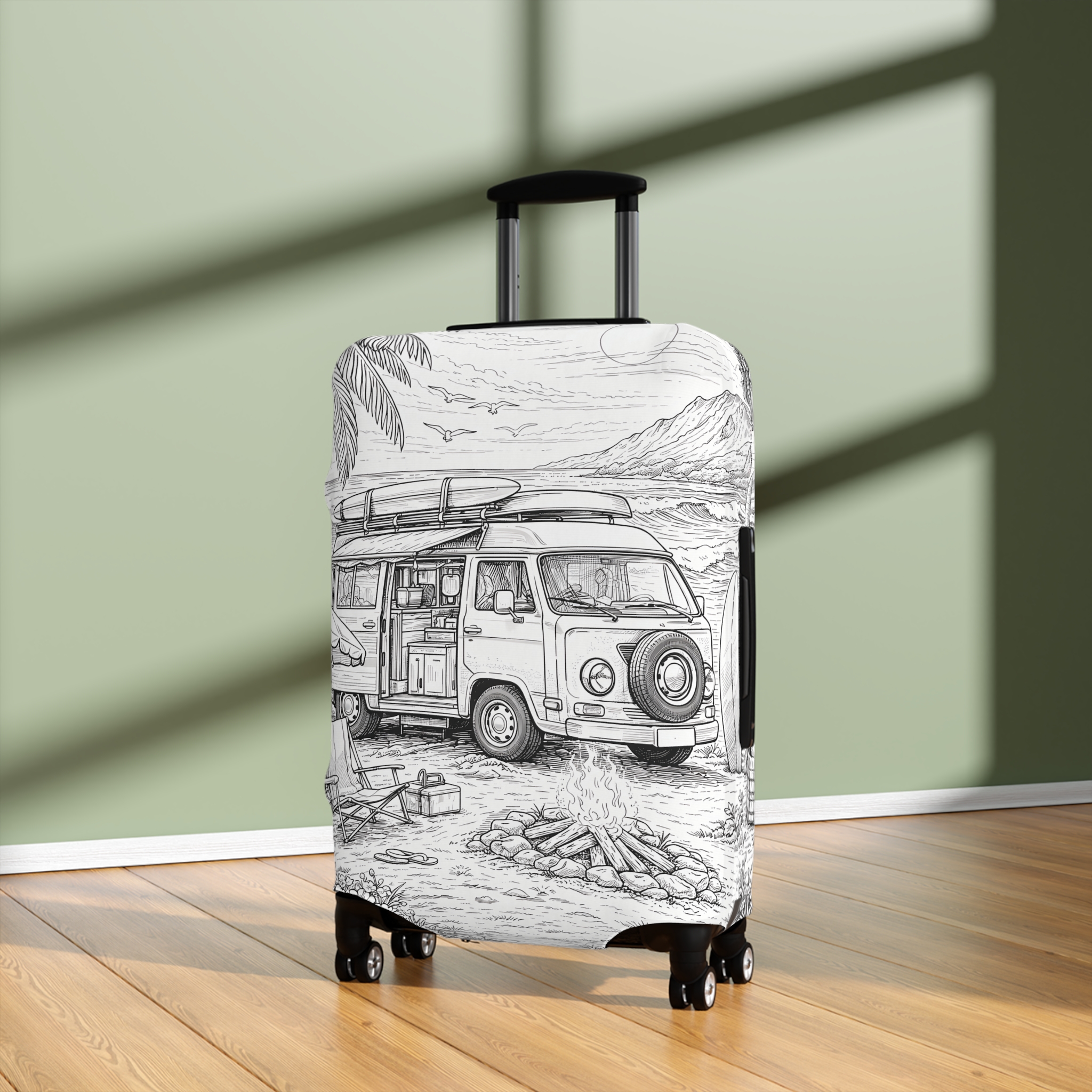 Luggage Cover — Adventure Camper Sketch Travel Suitcase