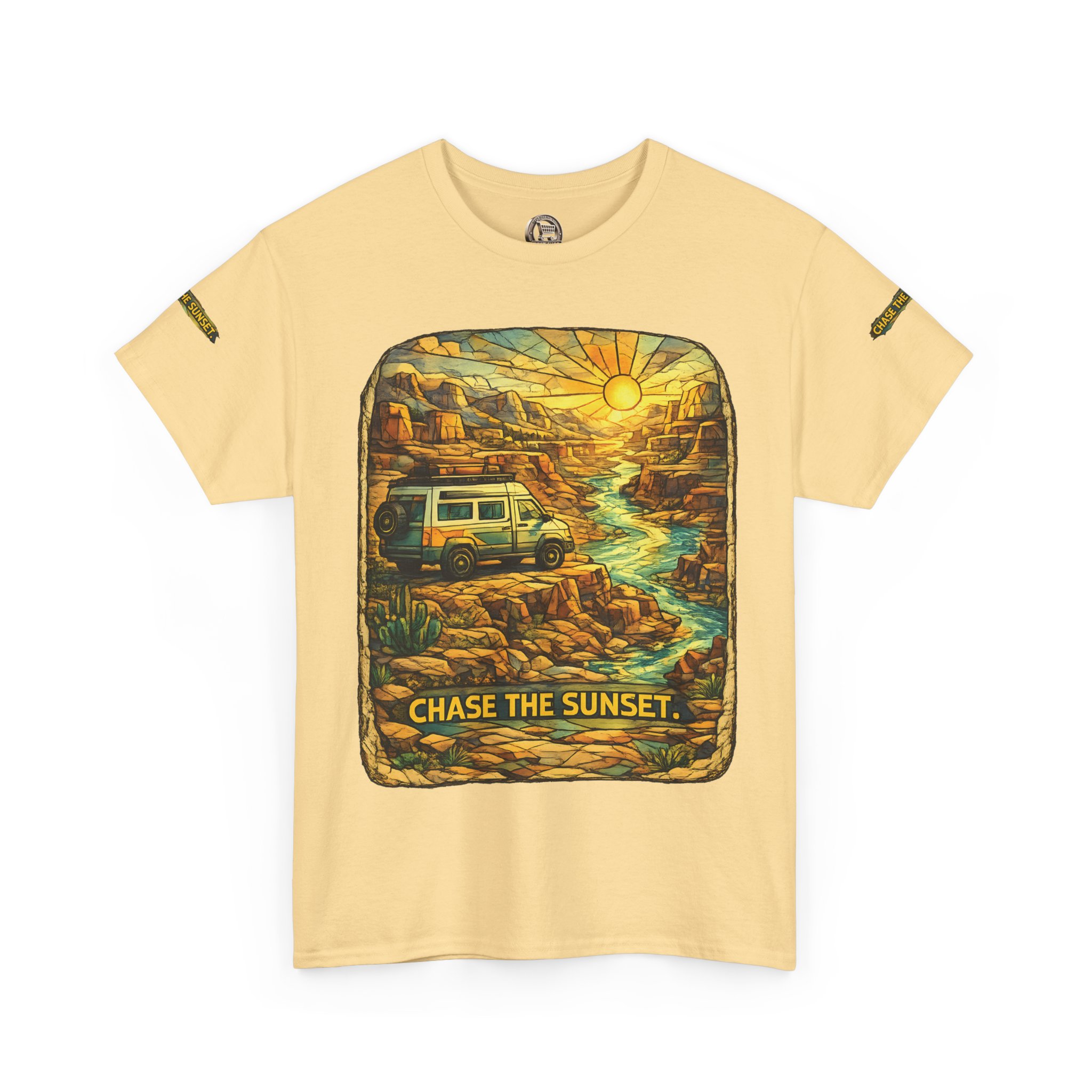 15897281062435428200_2048.jpeg Unisex Heavy Cotton Tee — "Chase The Sunset" Design Cubic-Line