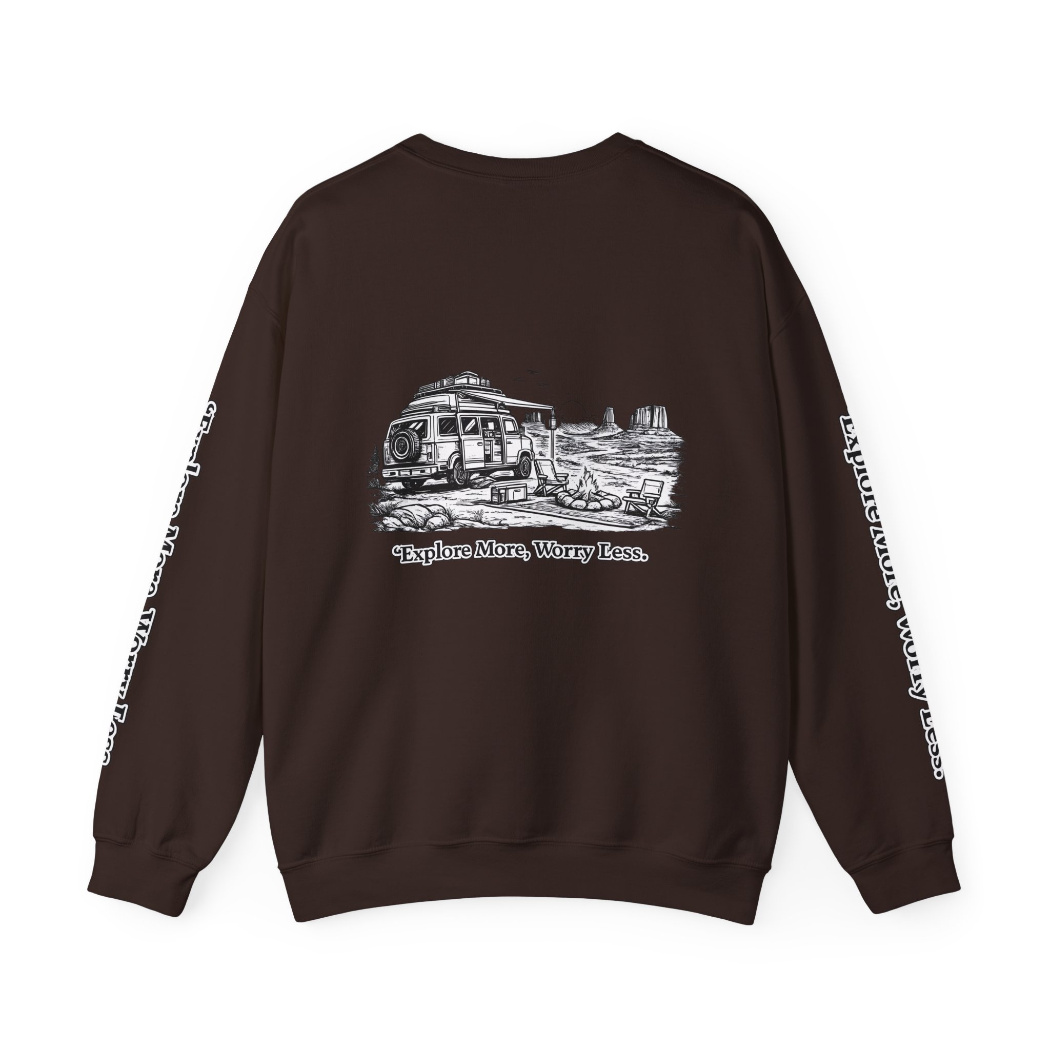 Unisex Heavy Blend™ Crewneck Sweatshirt — "Explore More Worry Less" Design Minimal-Line