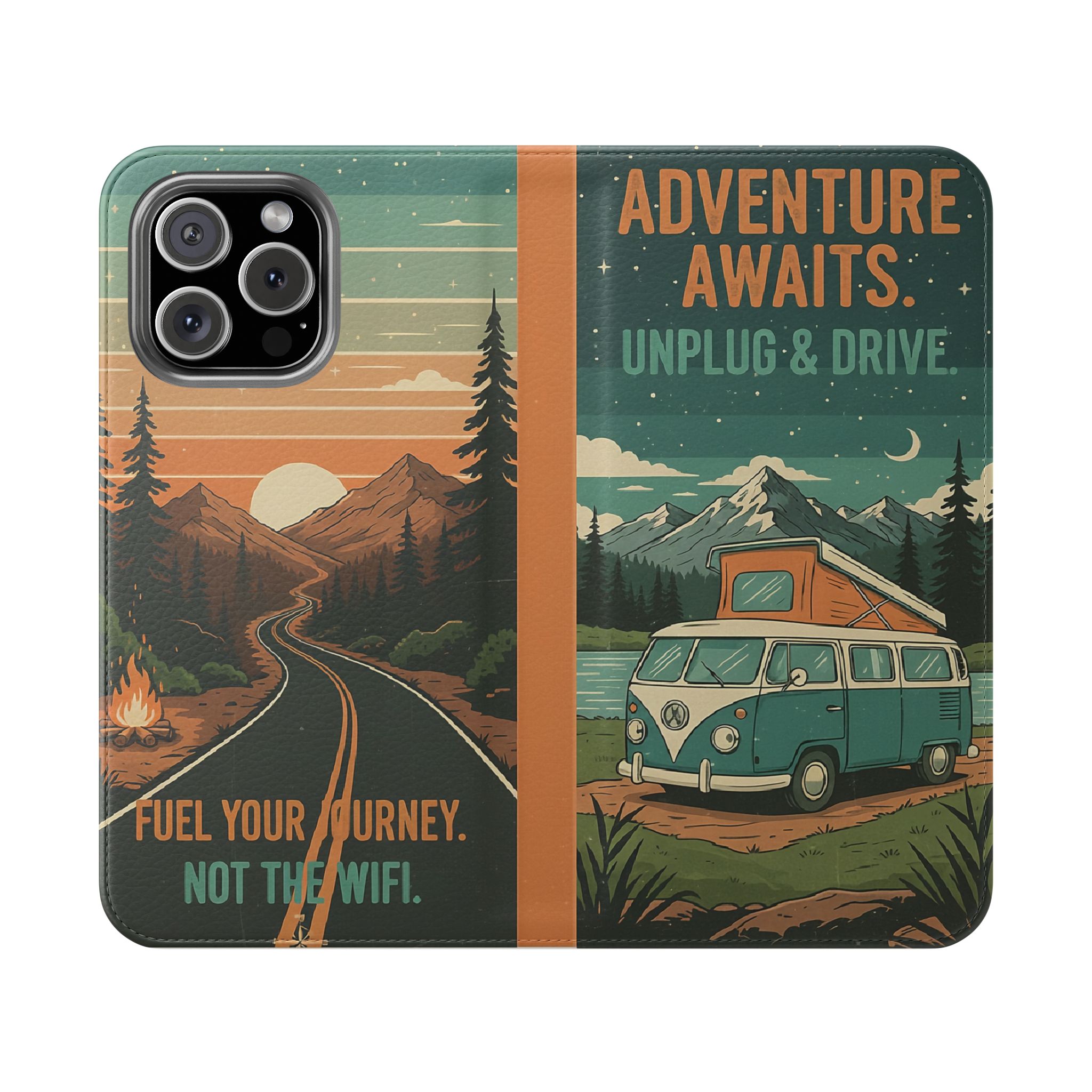 Flip Phone Case — "Adventure Awaits Unplug & Drive" Wallet Case