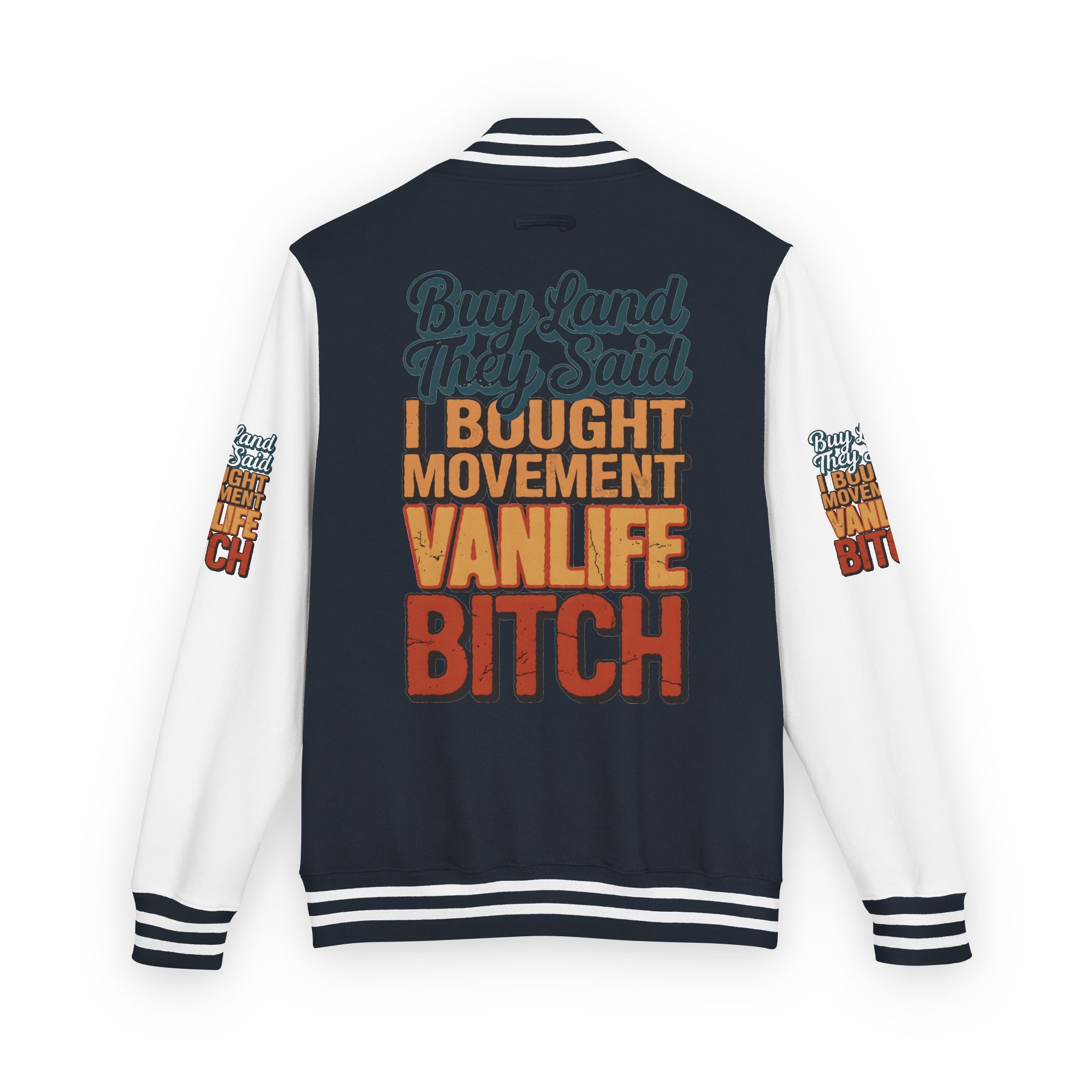 15902933388545081488_2048-1.jpeg Unisex Heavyweight Letterman Jacket — "Buy Land They Said" Design F**K-Line