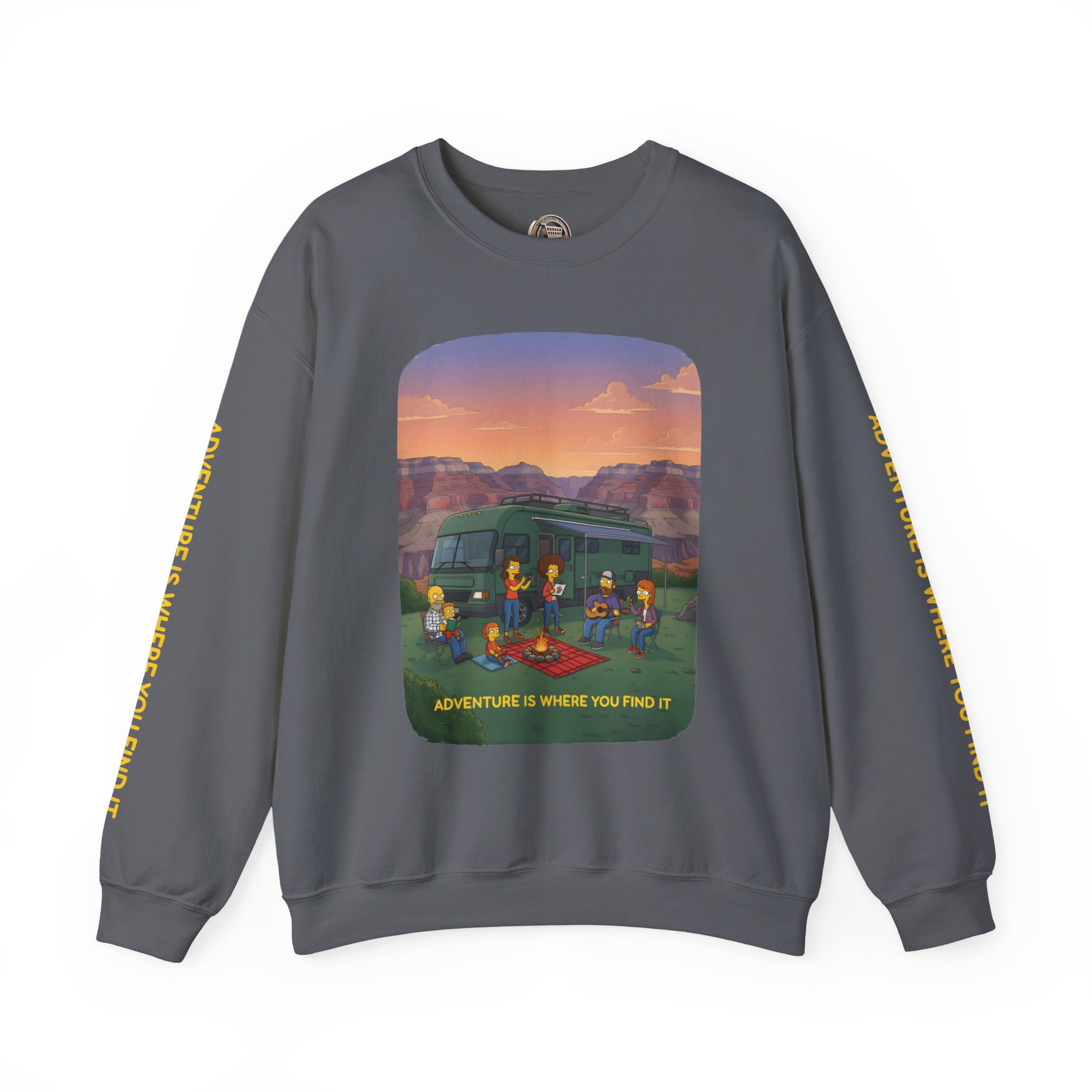 Unisex Heavy Blend™ Crewneck Sweatshirt — "Adventure Is Where You Find It" Design Sitcom-Line