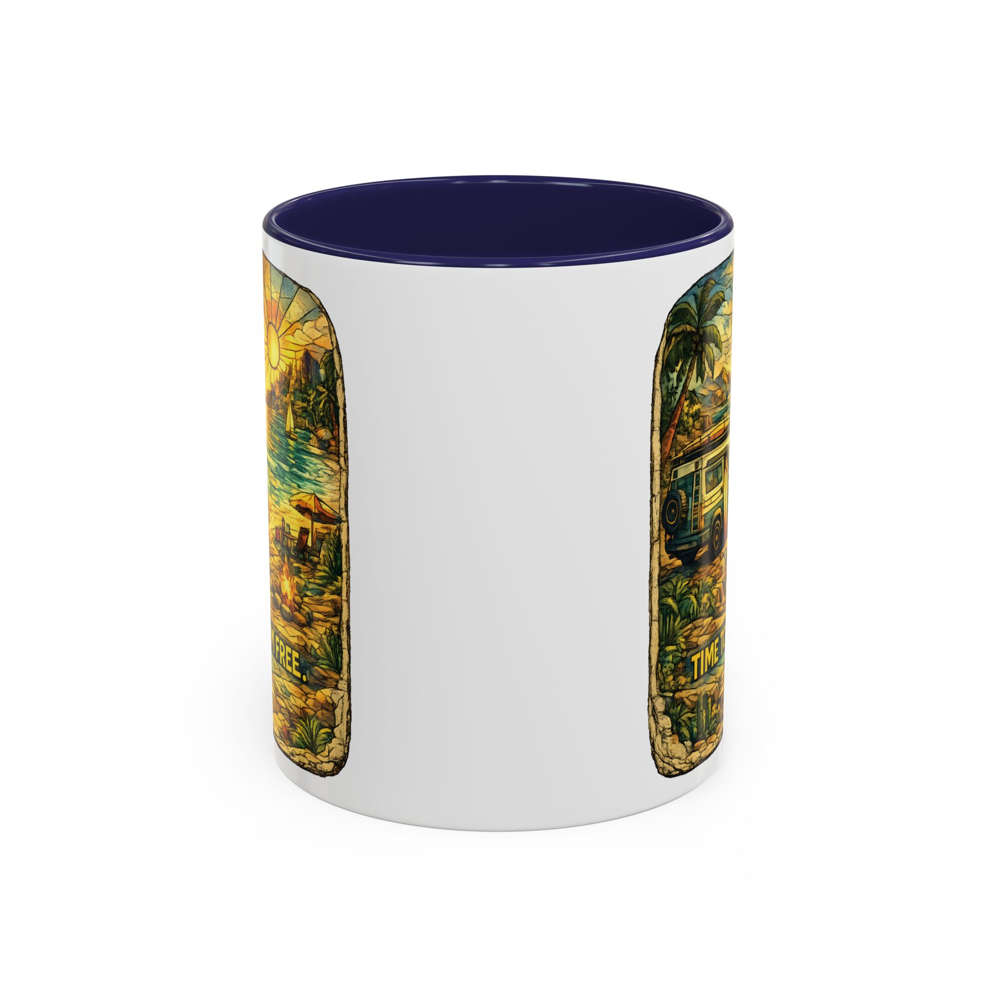 Accent Coffee Mug (11, 15oz) — "Time To Roam Free" Design Cubic-Line