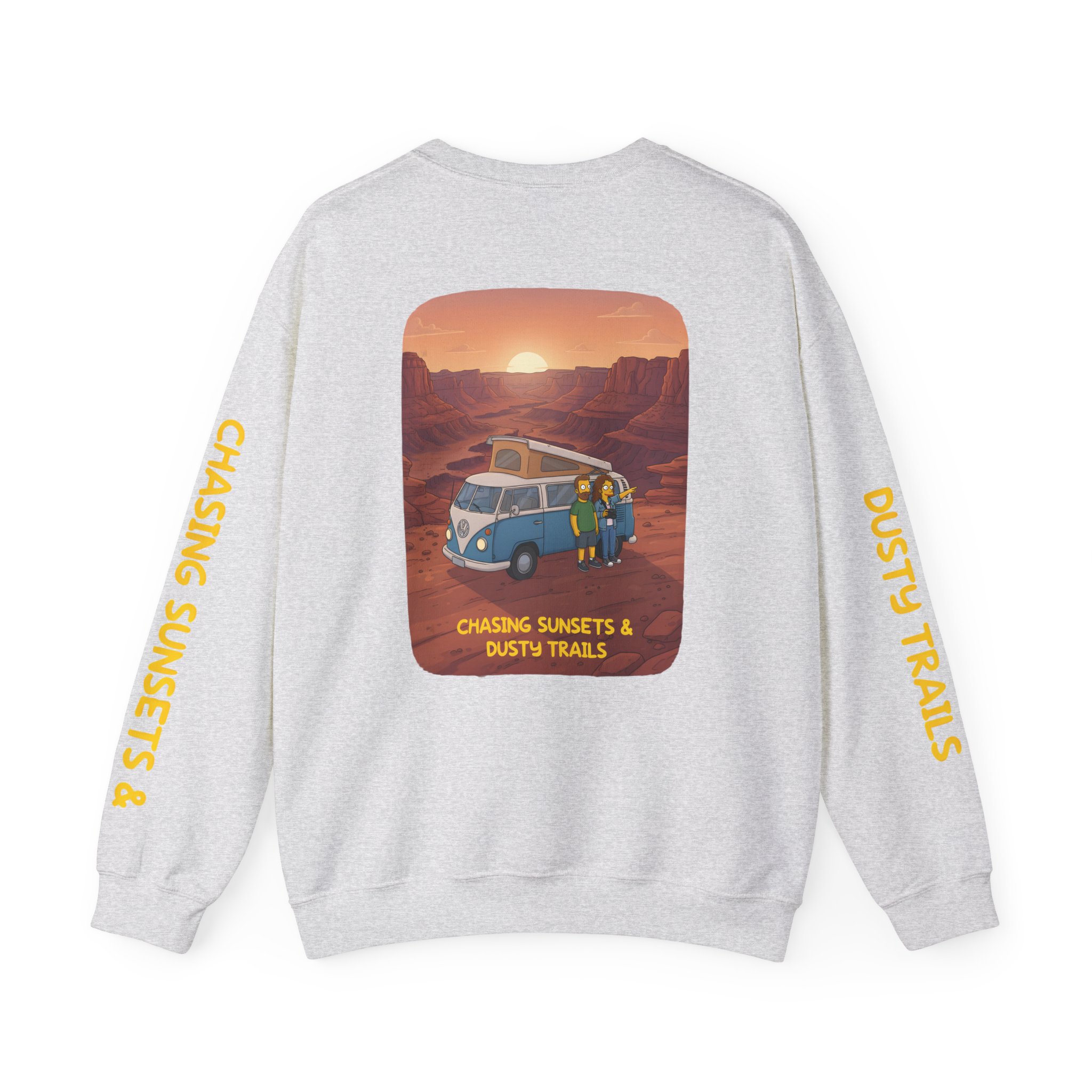 Unisex Heavy Blend™ Crewneck Sweatshirt — "Chasing Sunsets And Dusty Trails" Design Sitcom-Line
