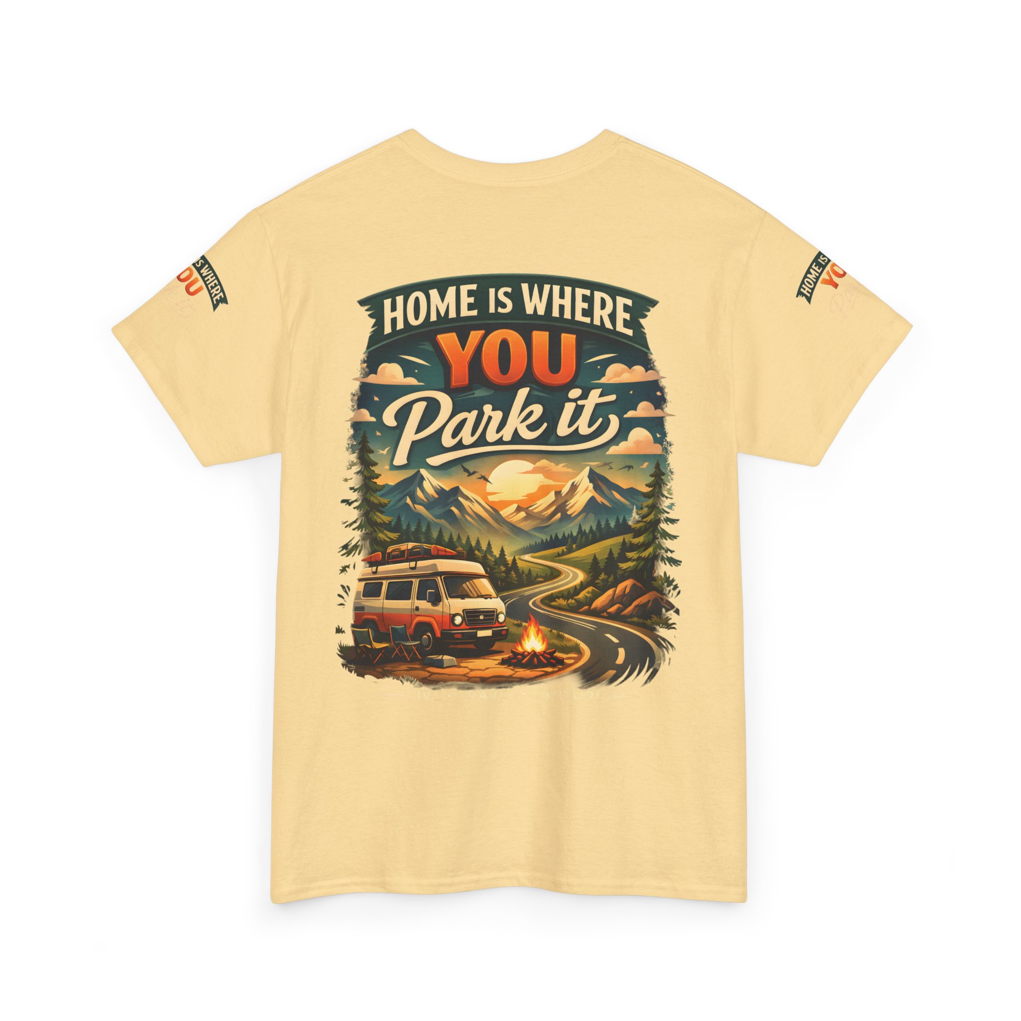 Unisex Heavy Cotton Tee — "Hom Is Where You Park It" Design Scenic-Line