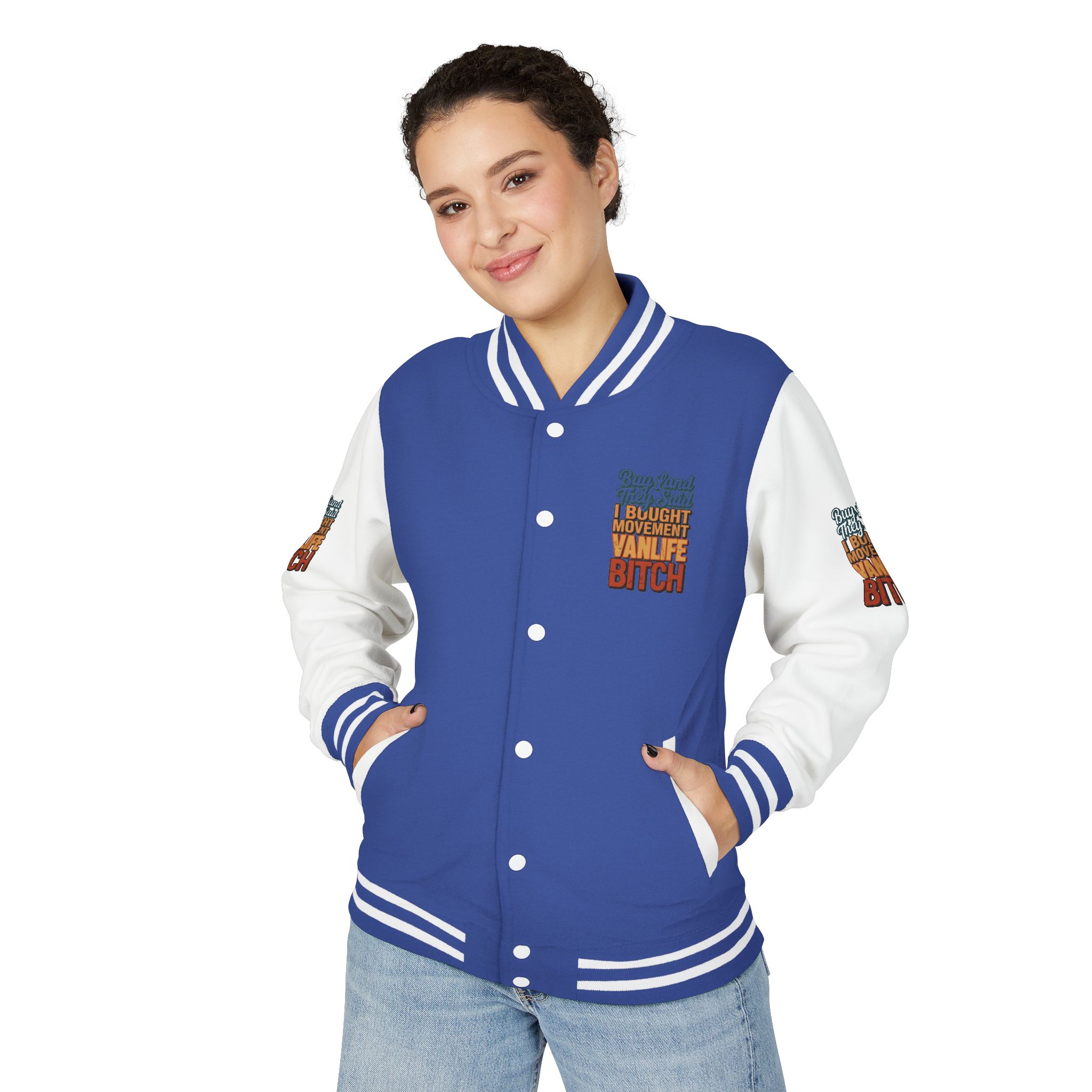 15924482657297763240_2048-1.jpeg Unisex Heavyweight Letterman Jacket — "Buy Land They Said" Design F**K-Line