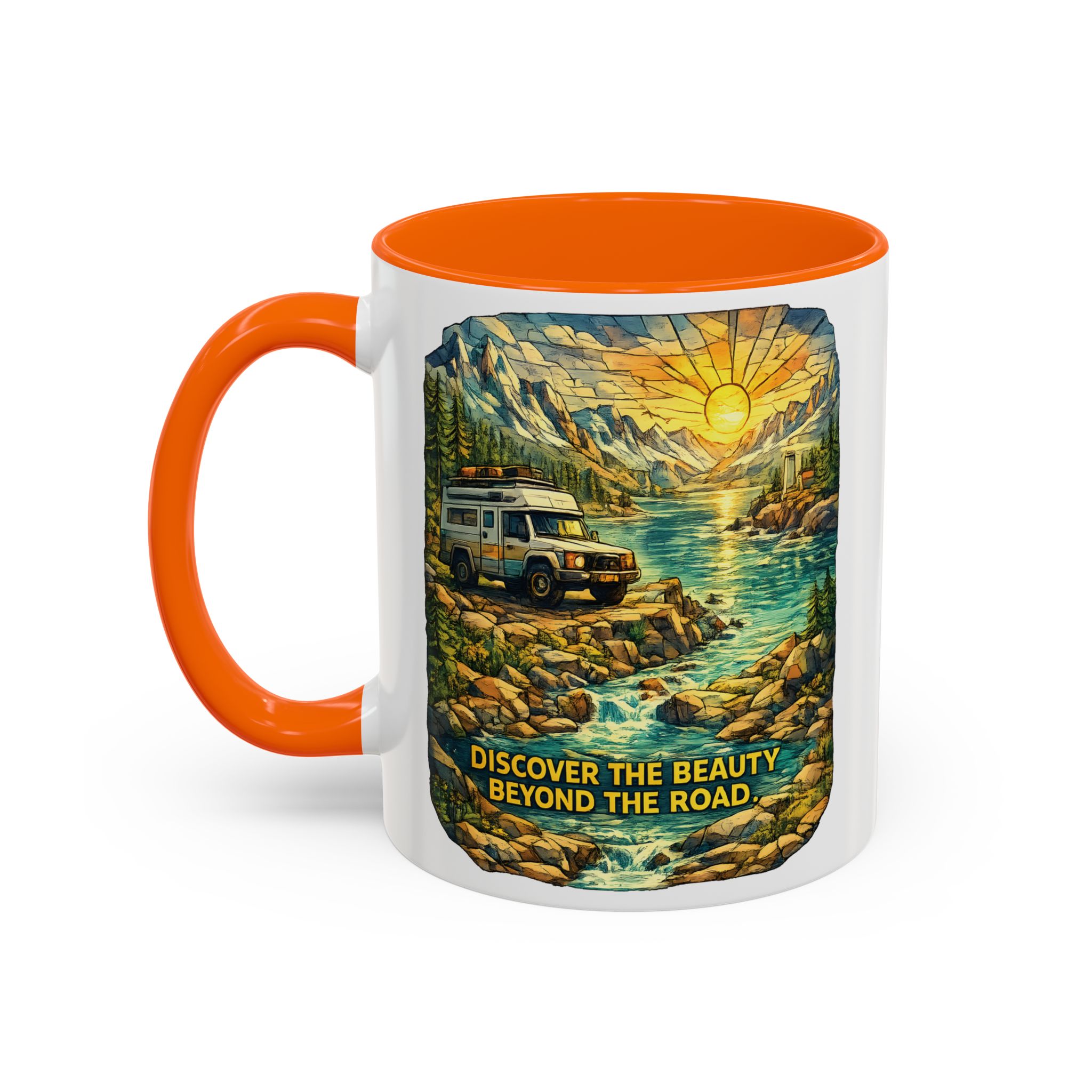 15931814584765489055_2048.jpeg Accent Coffee Mug (11, 15oz) — "Discover The Bieuty Beyond The Road" Design Cubic-Line