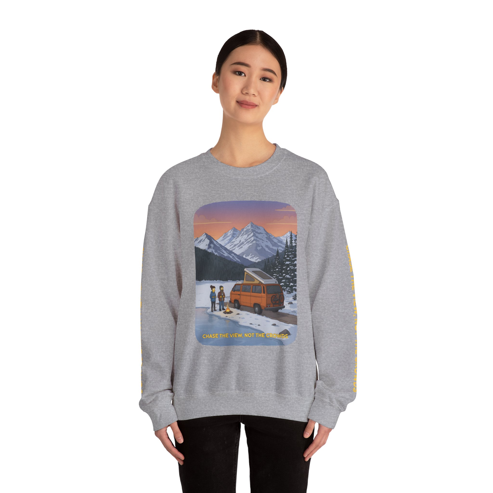 Unisex Heavy Blend™ Crewneck Sweatshirt — "Chase The Views-Not The Crowds"" Design Sitcom-Line