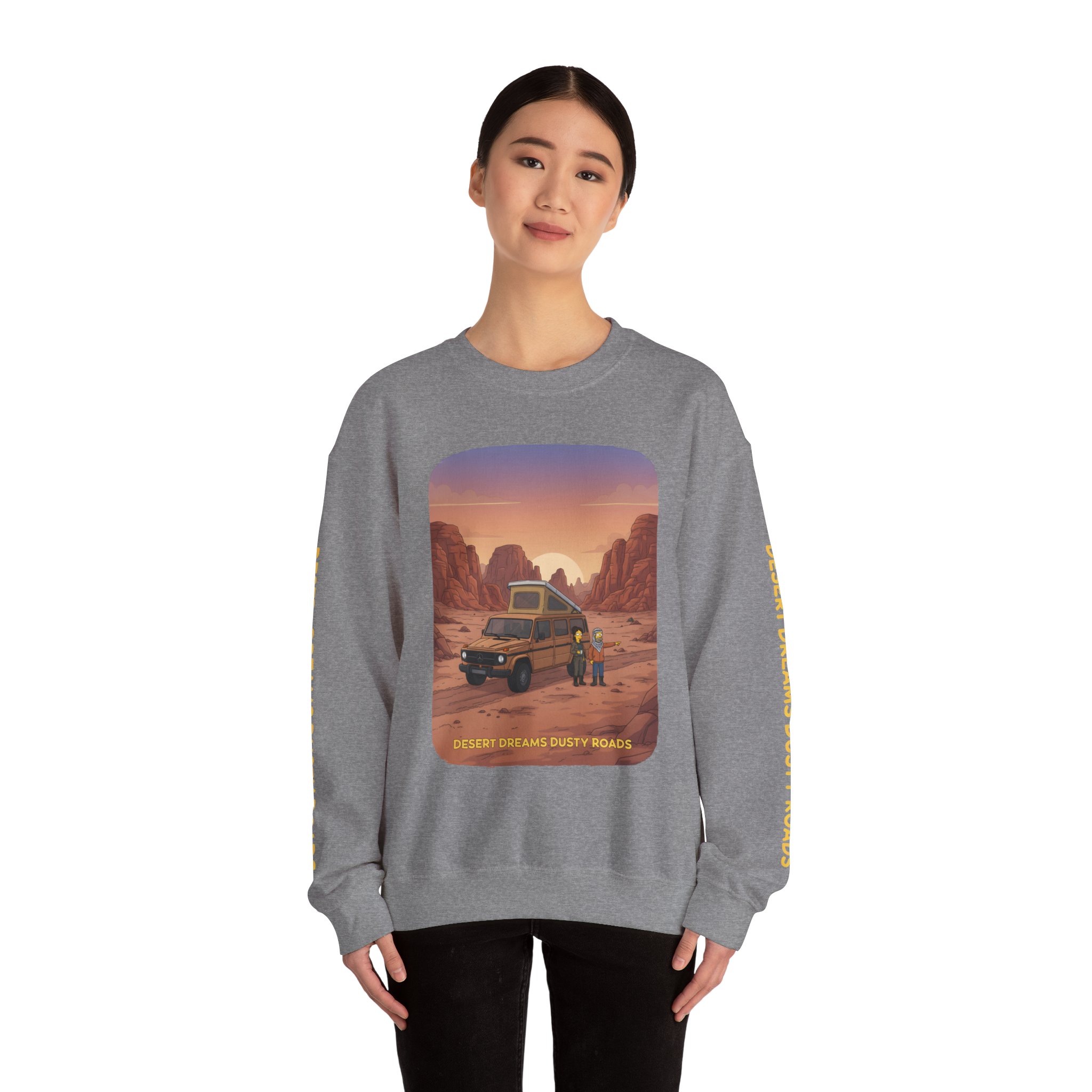 Unisex Heavy Blend™ Crewneck Sweatshirt — "Desert Dreams Dusty Roads" Design Sitcom-Line