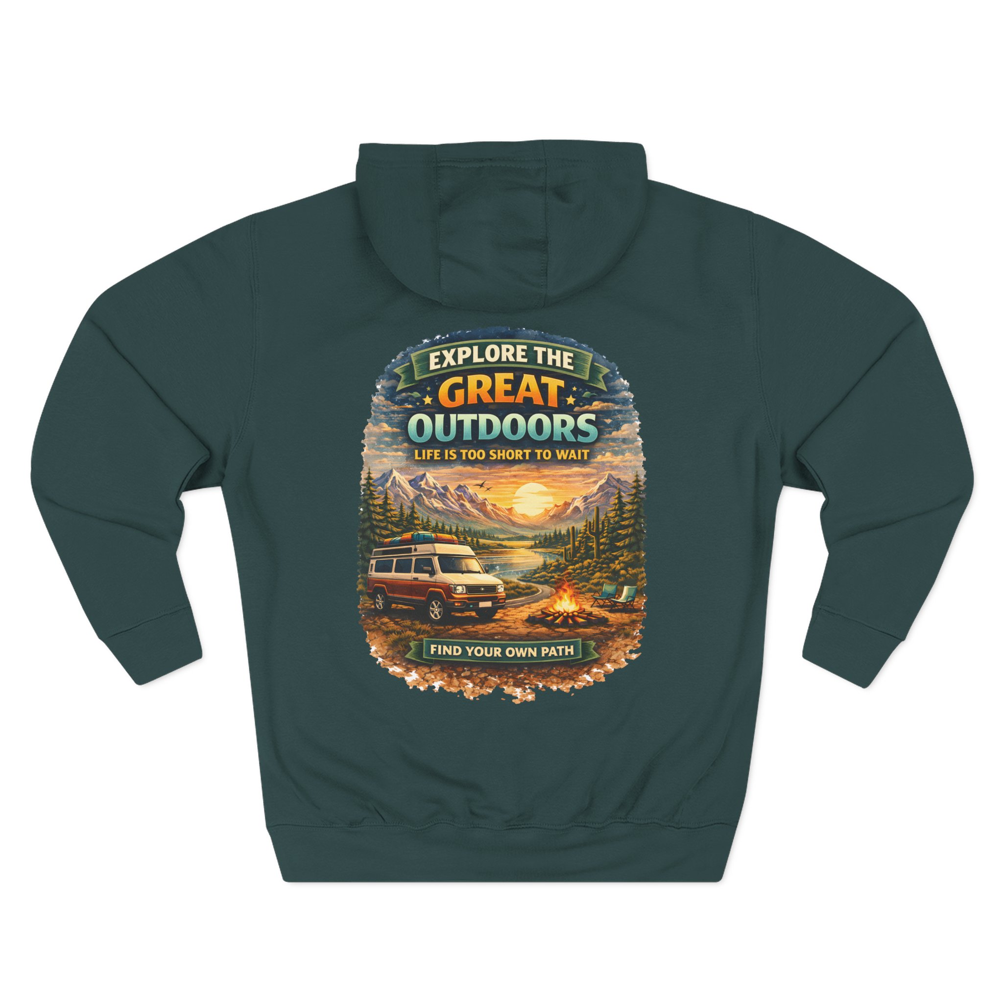 Three-Panel Fleece Hoodie - "Explore The Great Outdoors" Design Scenic-Line