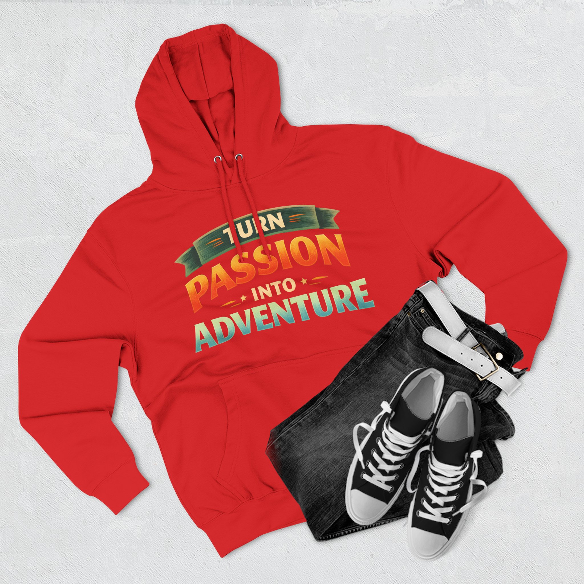 Three-Panel Fleece Hoodie - "Turn Passion Into Adventure" Design Scenic-Line