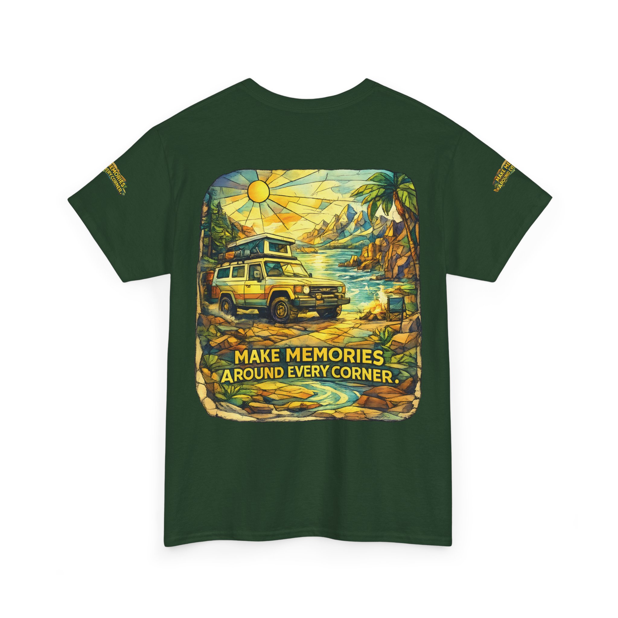 15956870886940728471_2048.jpeg Unisex Heavy Cotton Tee — "Make Memories Around Every Corner" Design Cubic-Line