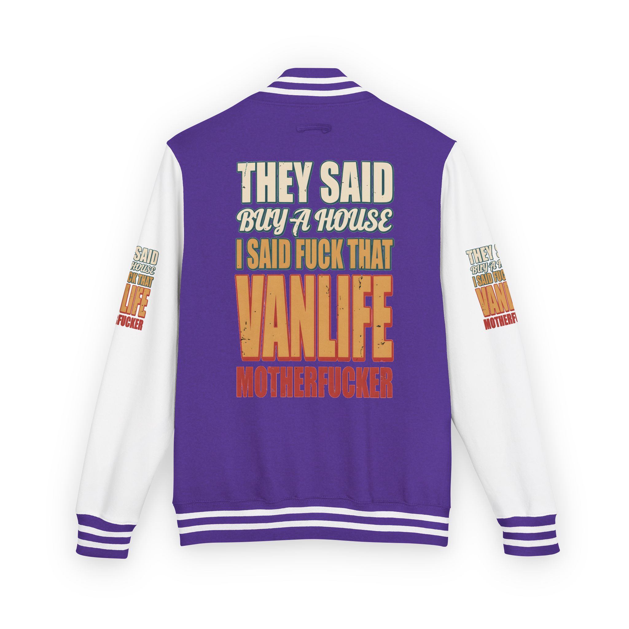 Unisex Heavyweight Letterman Jacket — "They Said Buy A House" Design F**K-Line