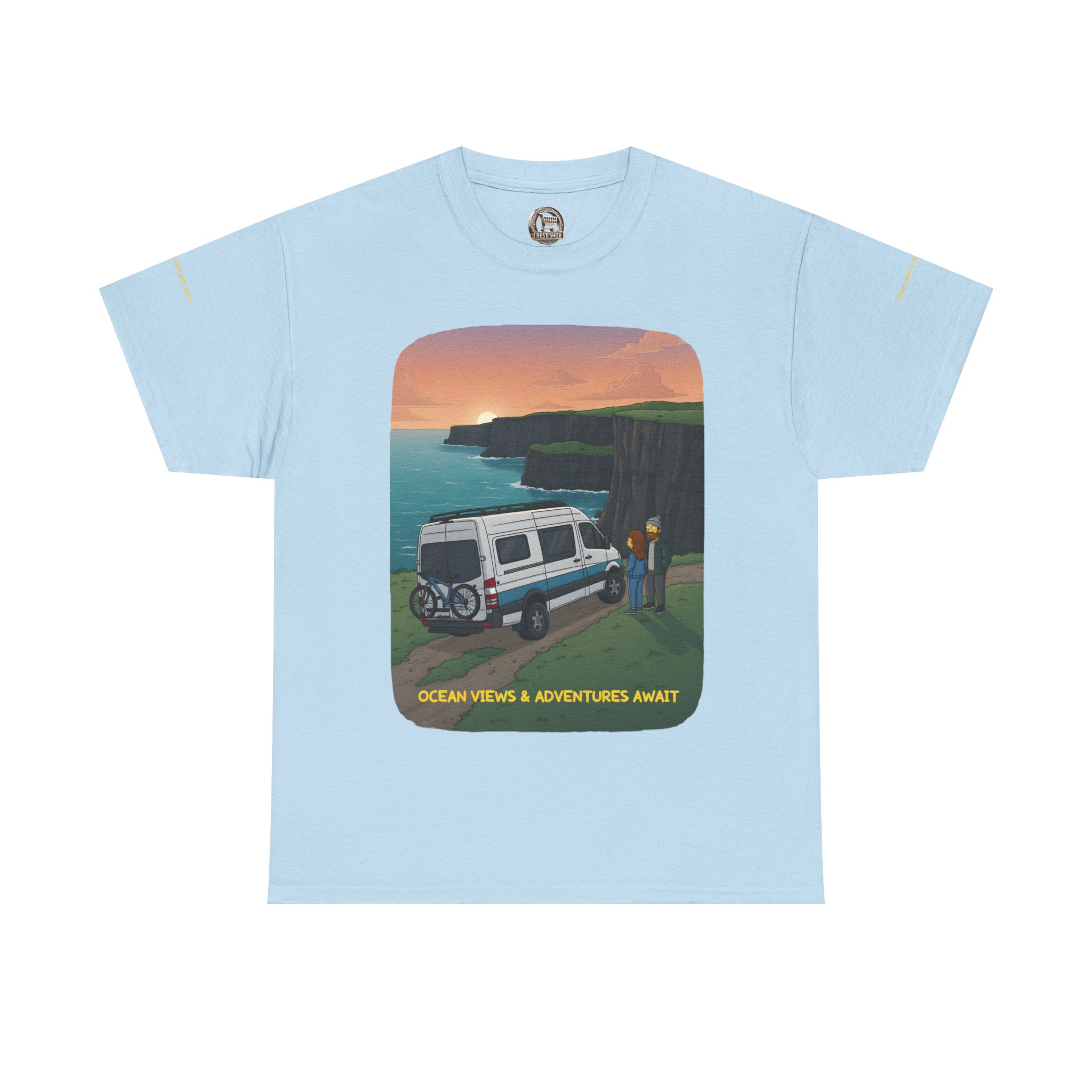 Unisex Heavy Cotton Tee — "Ocean Views-Adventures Awaits" Design Sitcom-Line