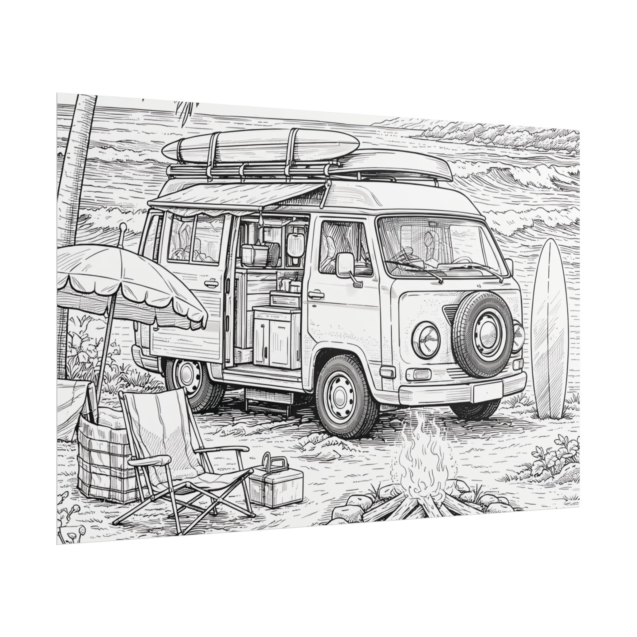 Campervan Poster — Vintage RV Camping Landscape Wall Art