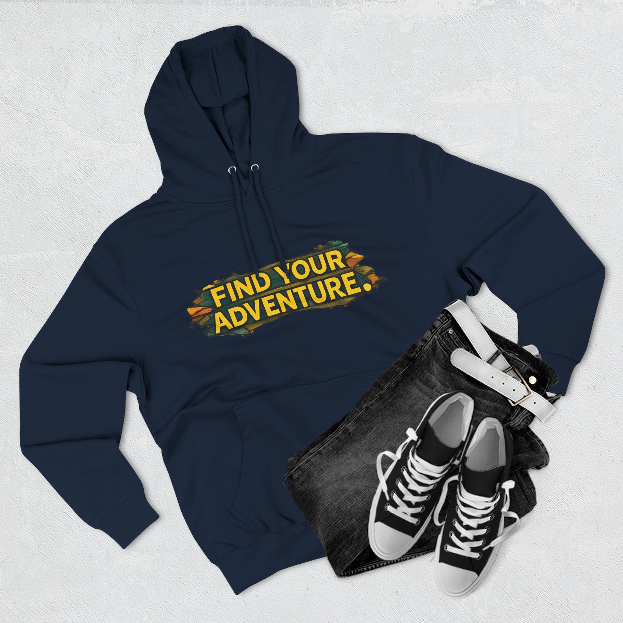 Three-Panel Fleece Hoodie - ""Find Your Adventure"" Design Cubic-Line