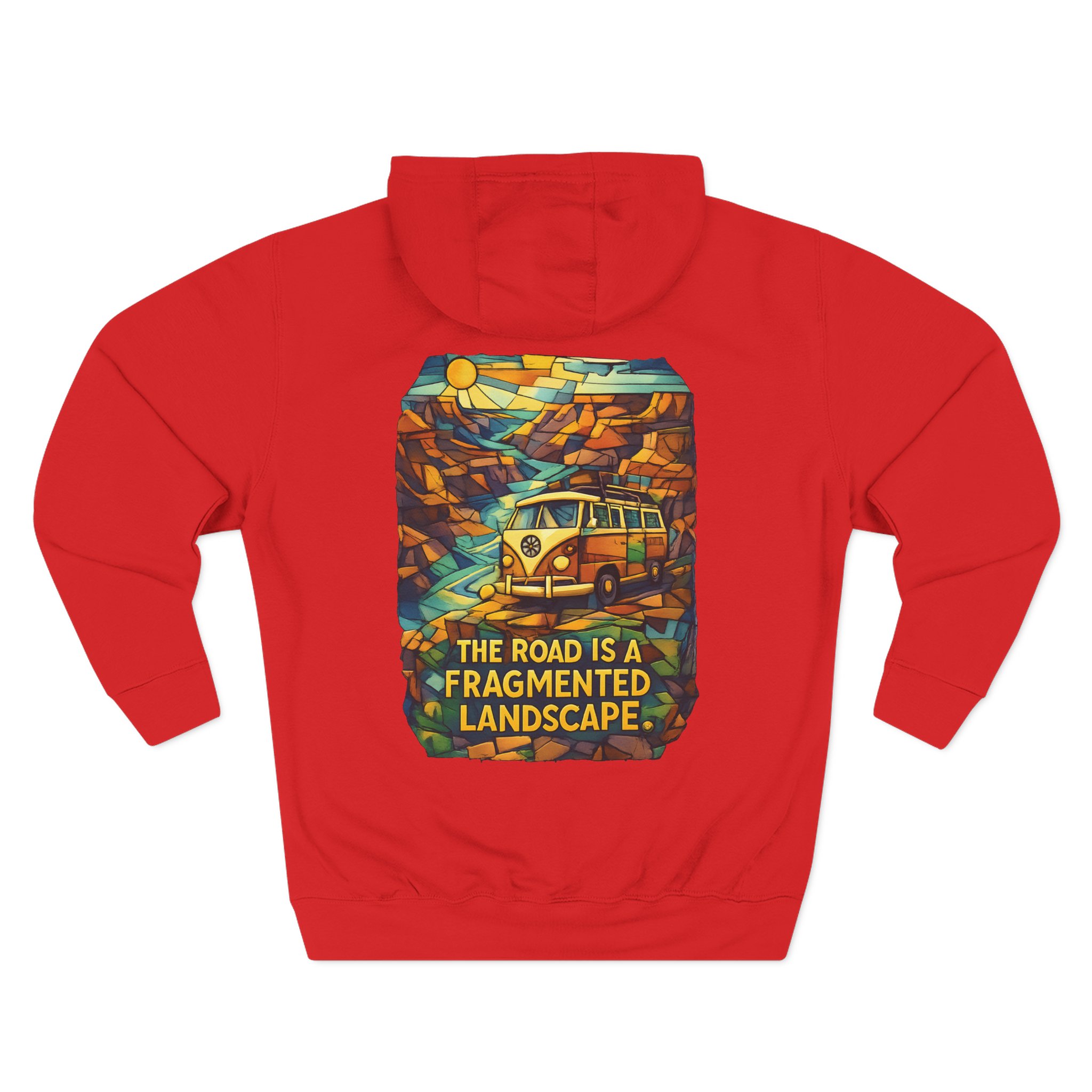 Three-Panel Fleece Hoodie - "The Road Is A Fragmented Landscape" Design Cubic-Line