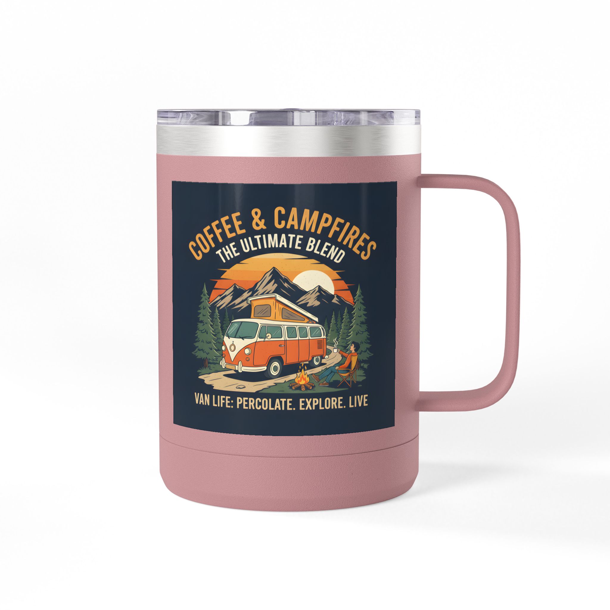 Coffee Mug Tumbler, 15oz — “Coffee & Campfires: The Ultimate Blend”